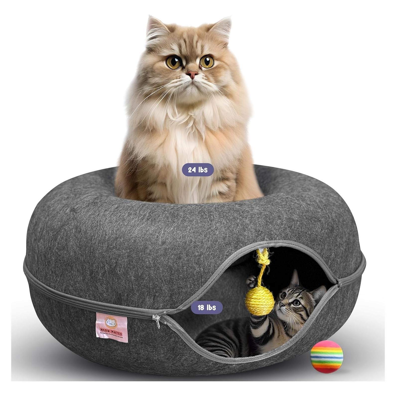 Túnel de Gato Peekaboo con Cama y Juguete - Grande Gris