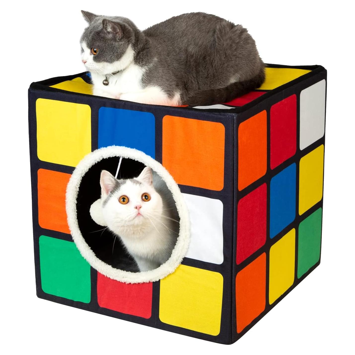 Casa de Gato LUCKITTY Grande con Cojines Reversibles y Juguete