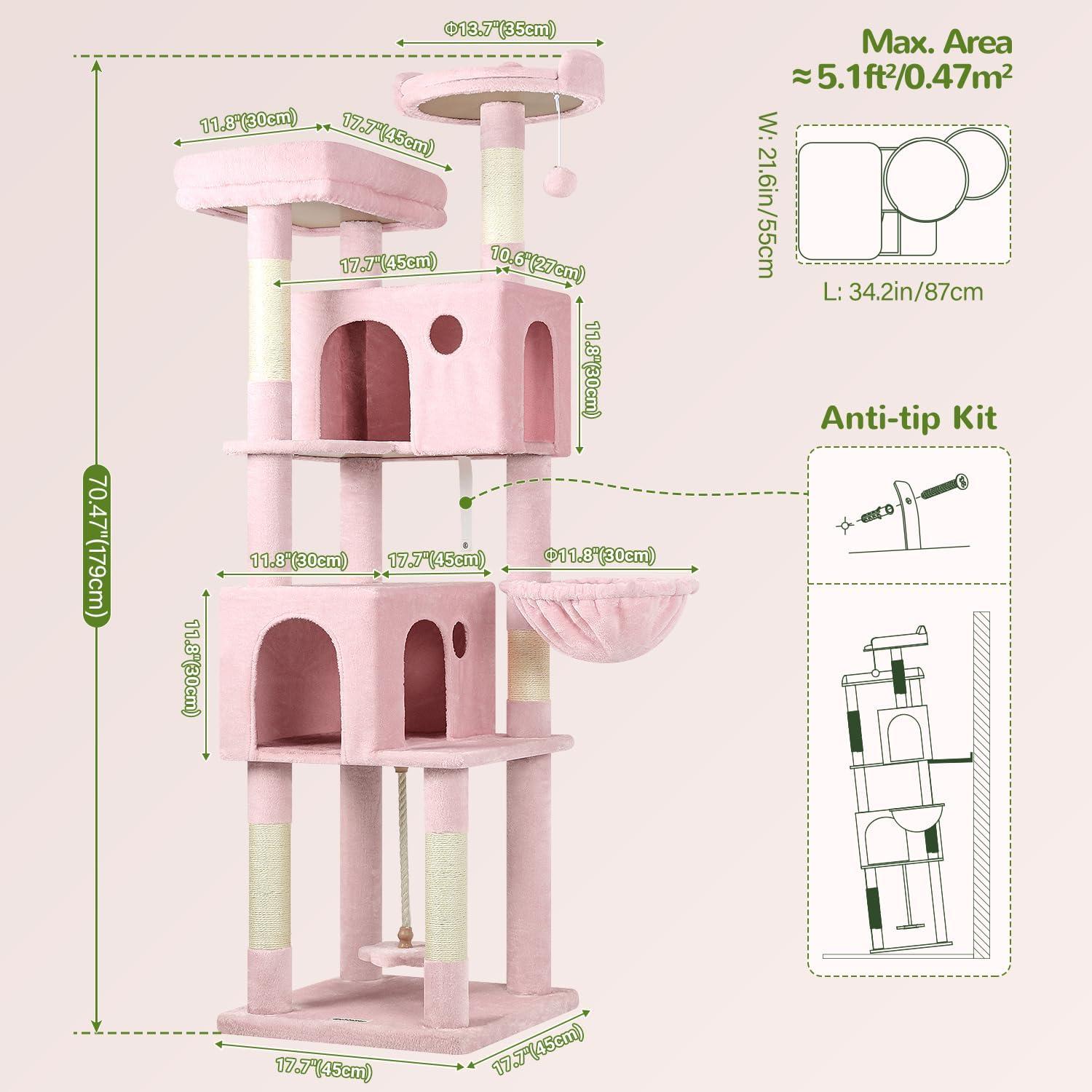 Árbol para Gatos Globlazer Rosa 178 cm Multi-Nivel con Cuevas