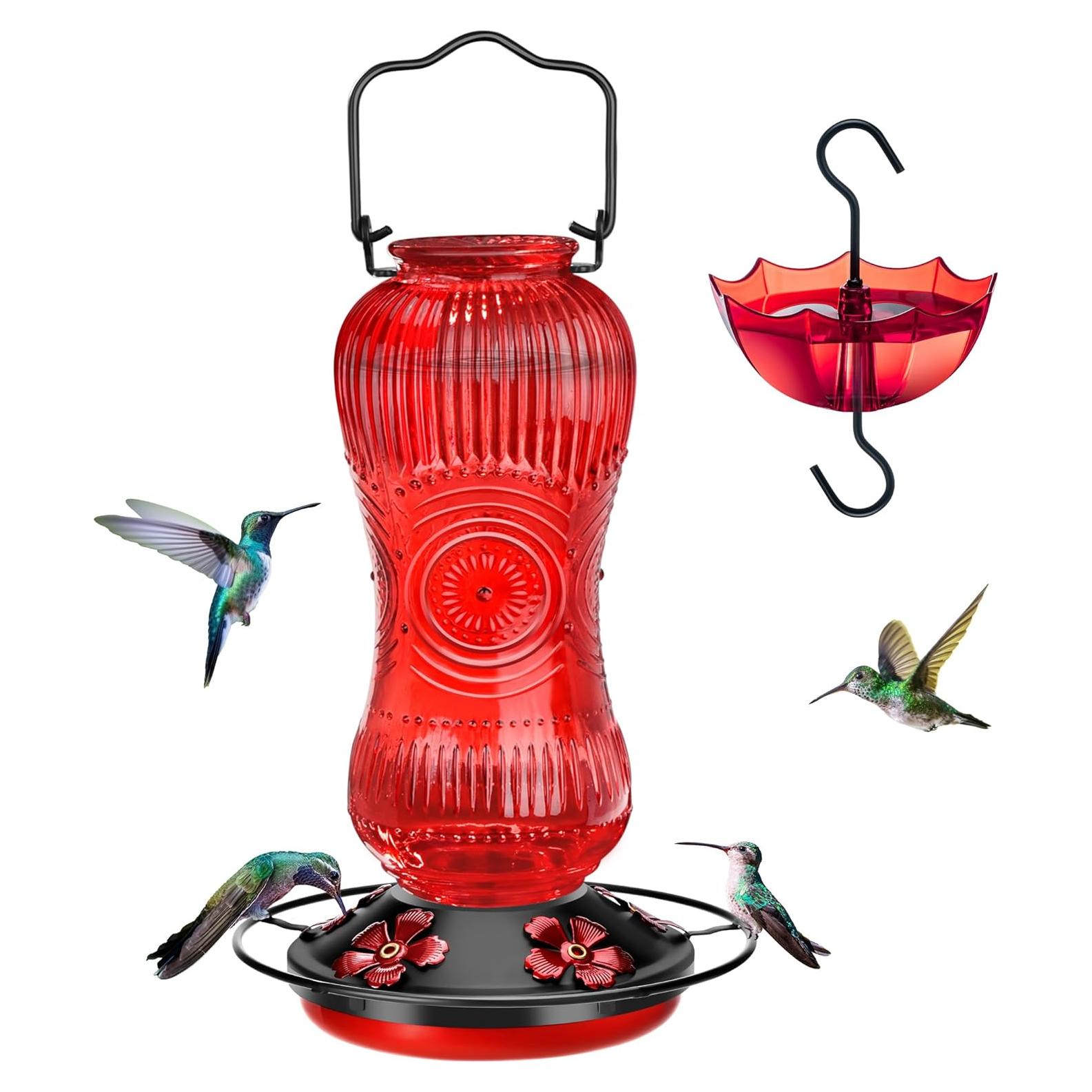 Alimentador de Colibríes TERULF 739 ml Vidrio Rojo Vintage