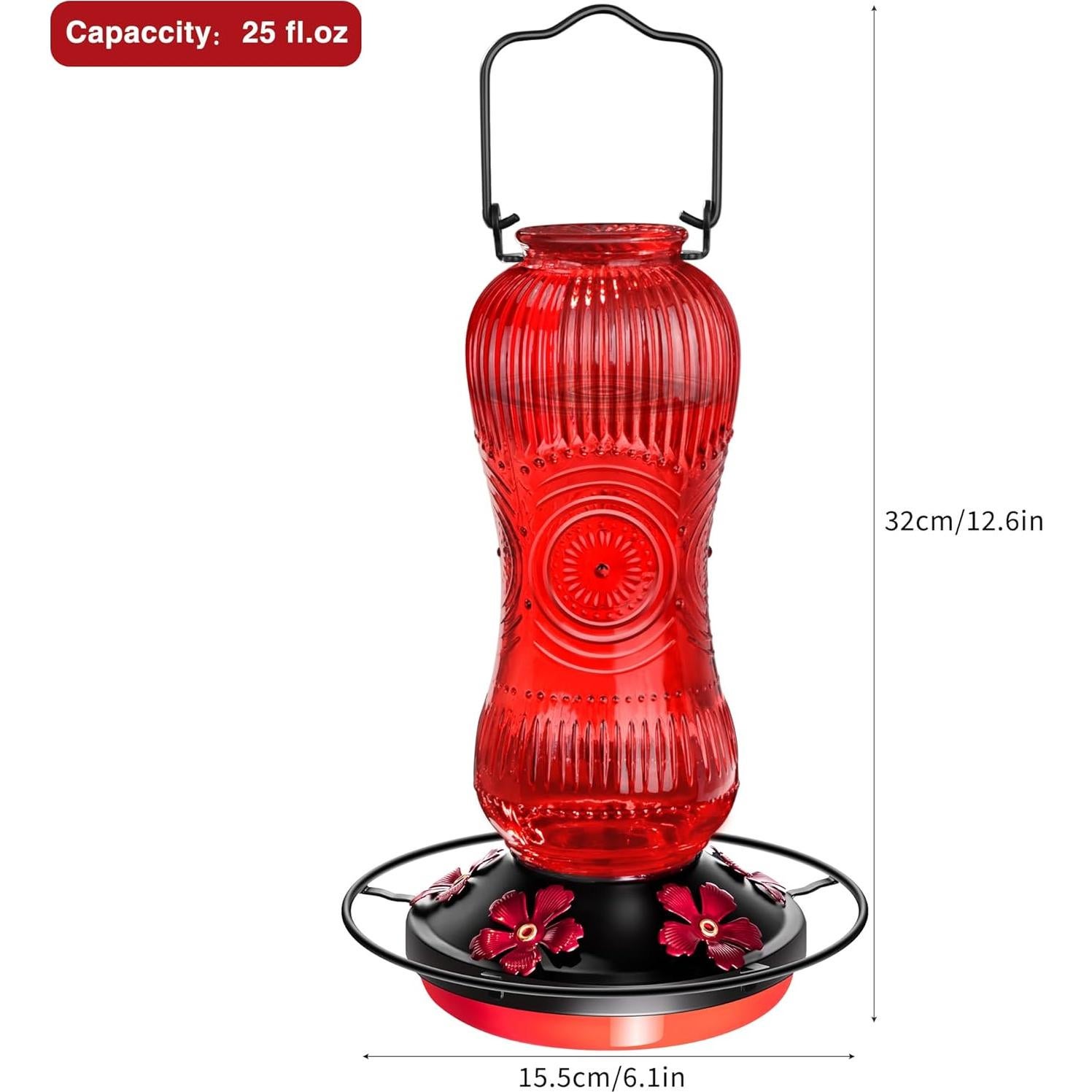 Alimentador de Colibríes TERULF 739 ml Vidrio Rojo Vintage