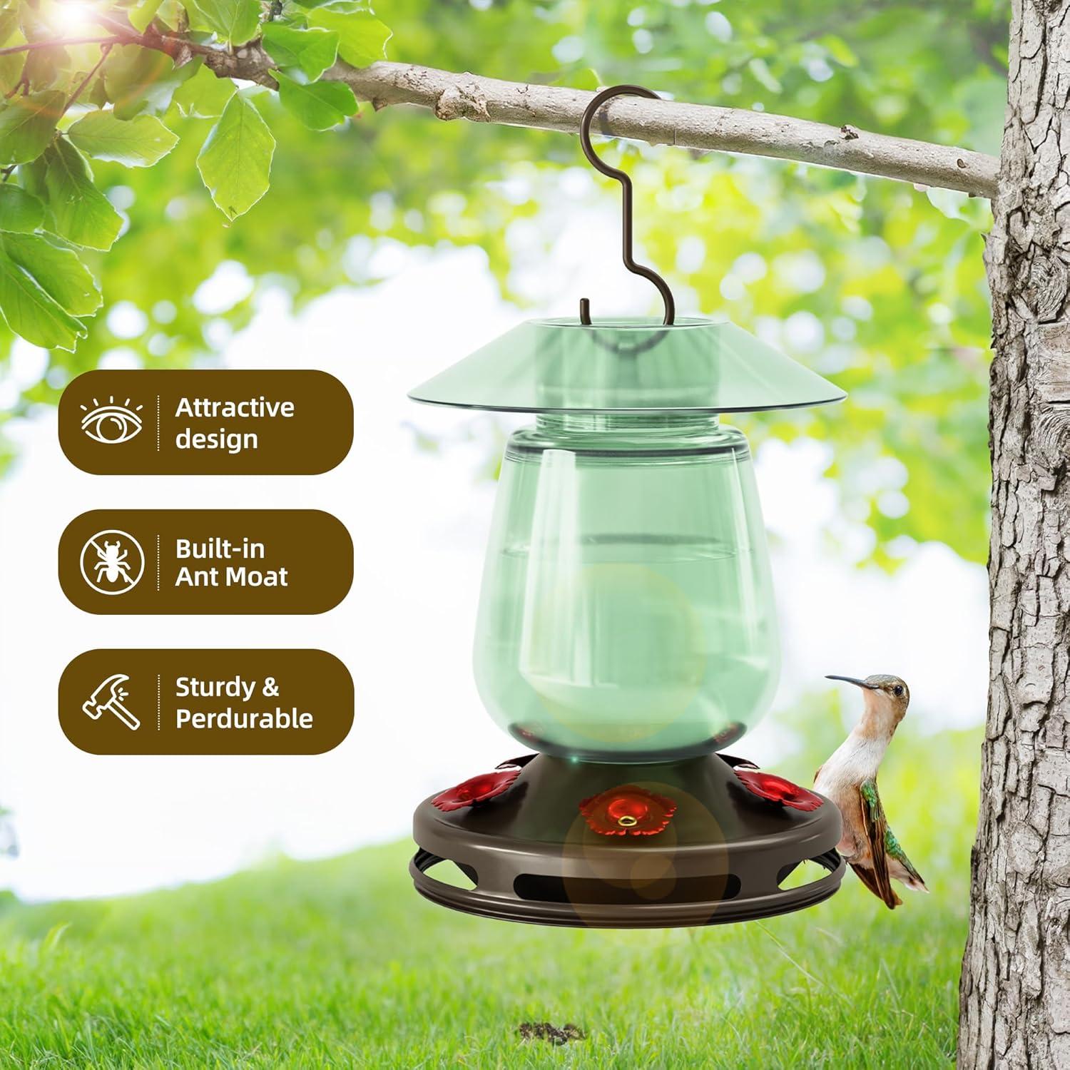 Alimentador de Colibríes Auslar de Vidrio 0.47L Verde Colgante