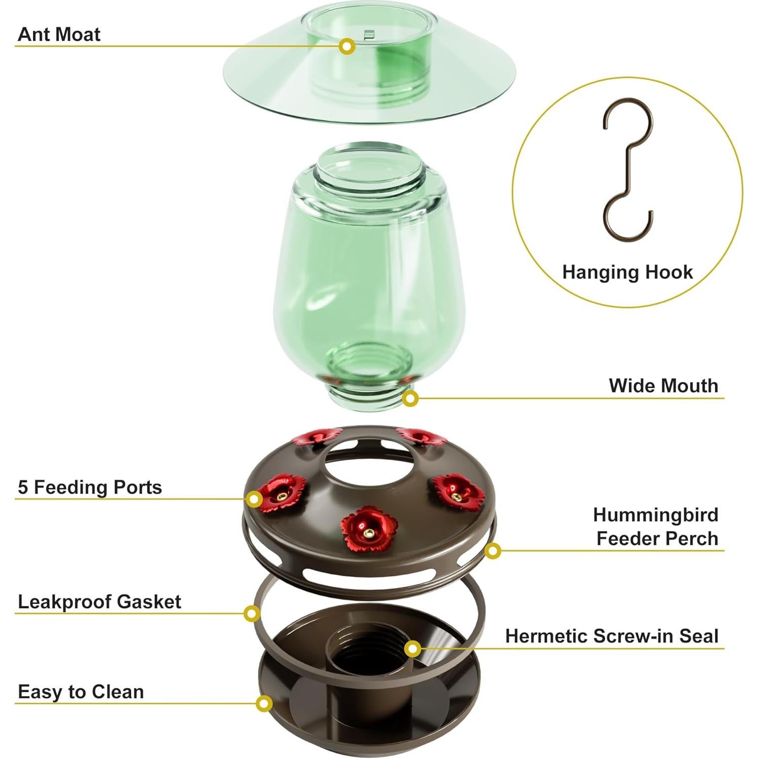 Alimentador de Colibríes Auslar de Vidrio 0.47L Verde Colgante