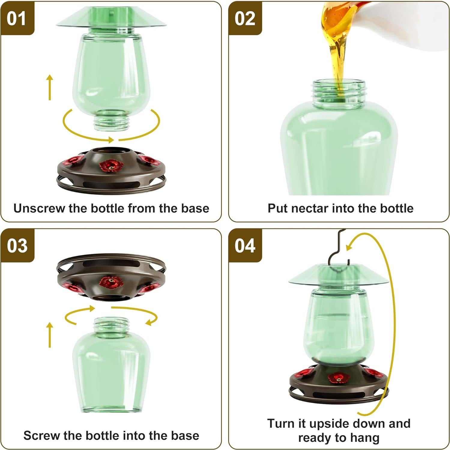 Alimentador de Colibríes Auslar de Vidrio 0.47L Verde Colgante