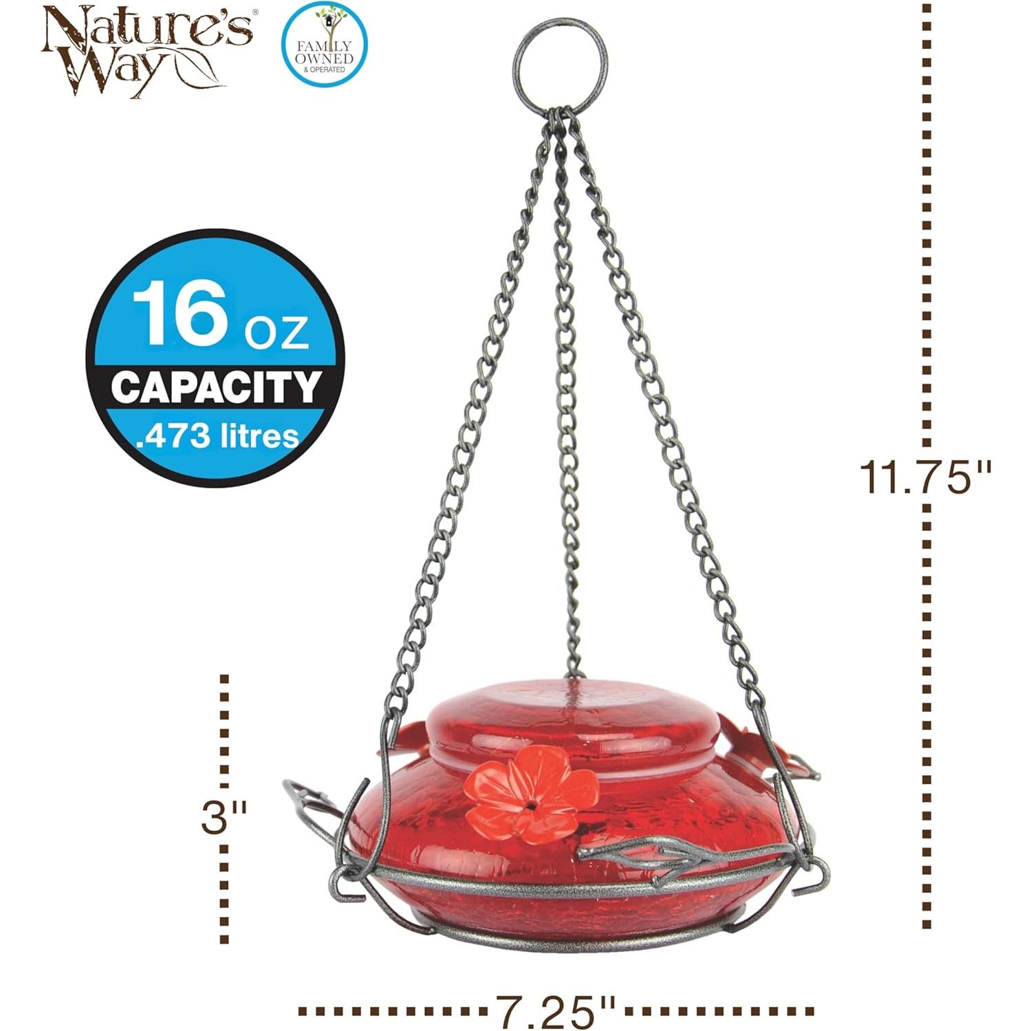 Alimentador de Colibríes de Vidrio Nature's Way 0.47 L Rojo