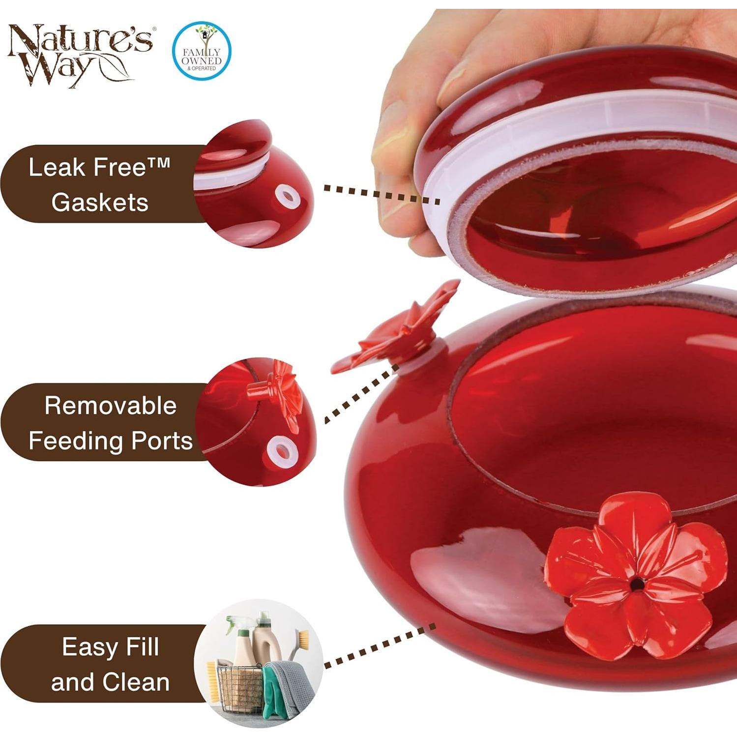 Alimentador de Colibríes de Vidrio Nature's Way 0.47 L Rojo