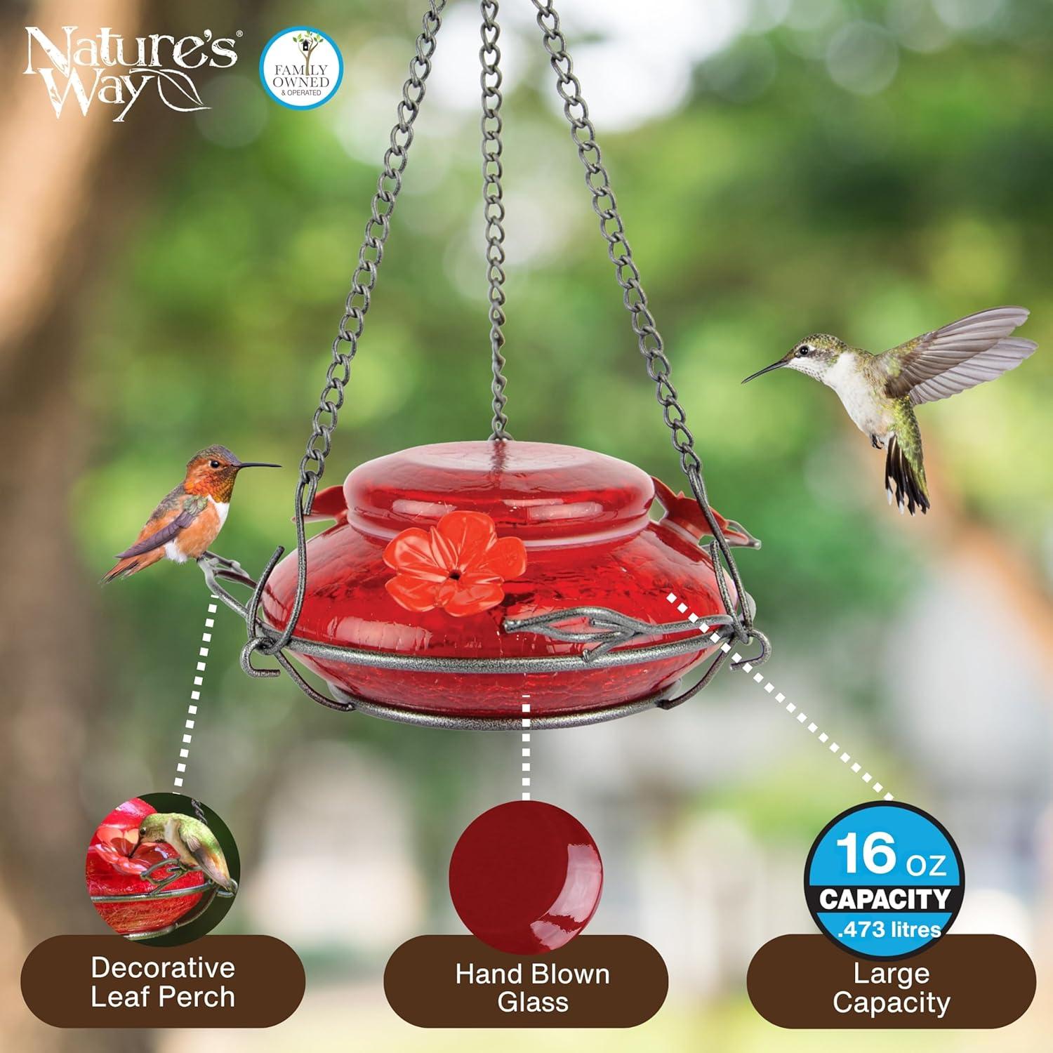 Alimentador de Colibríes de Vidrio Nature's Way 0.47 L Rojo