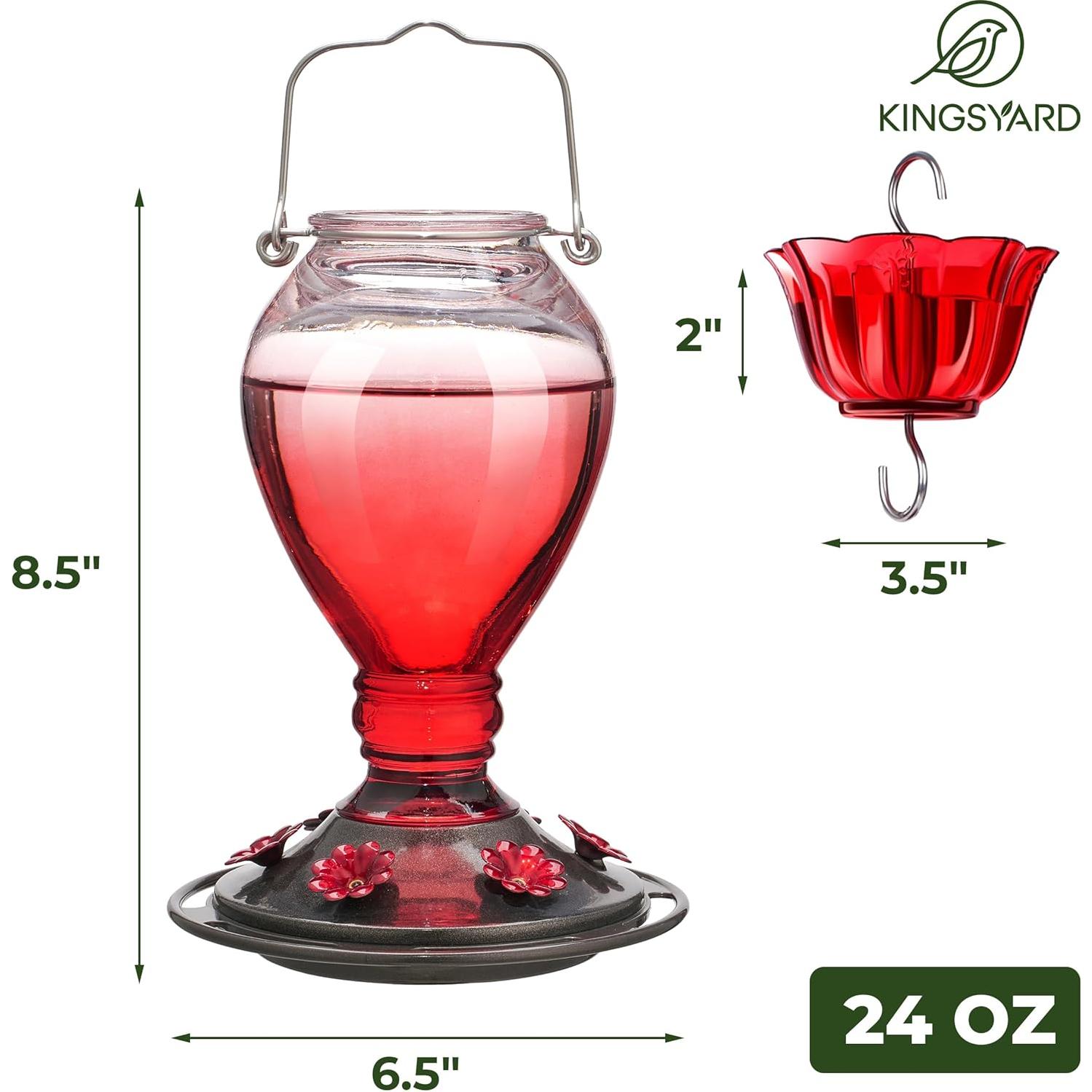 Alimentador de Colibríes Kingsyard 24 oz Vidrio Rojo y Rosa