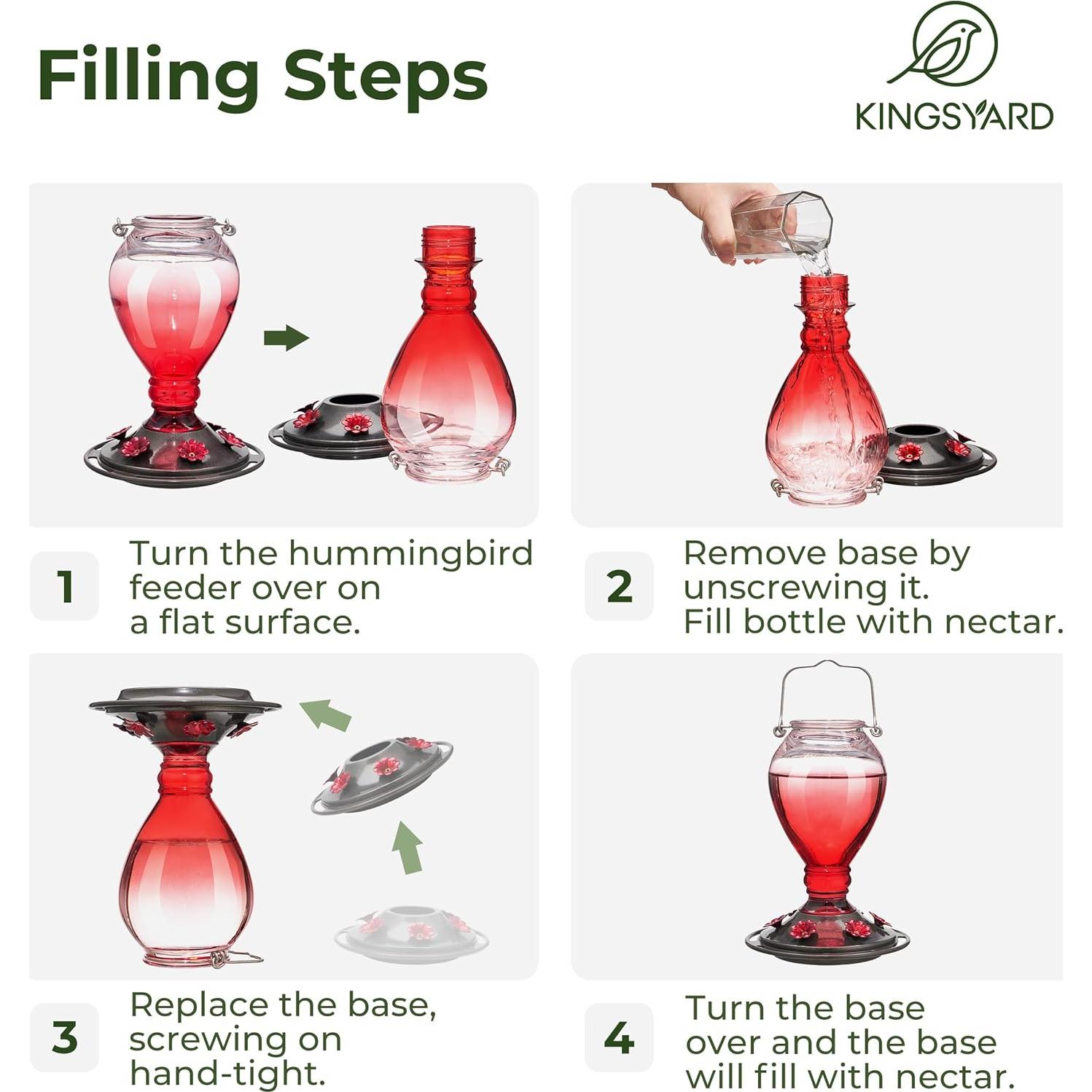 Alimentador de Colibríes Kingsyard 24 oz Vidrio Rojo y Rosa