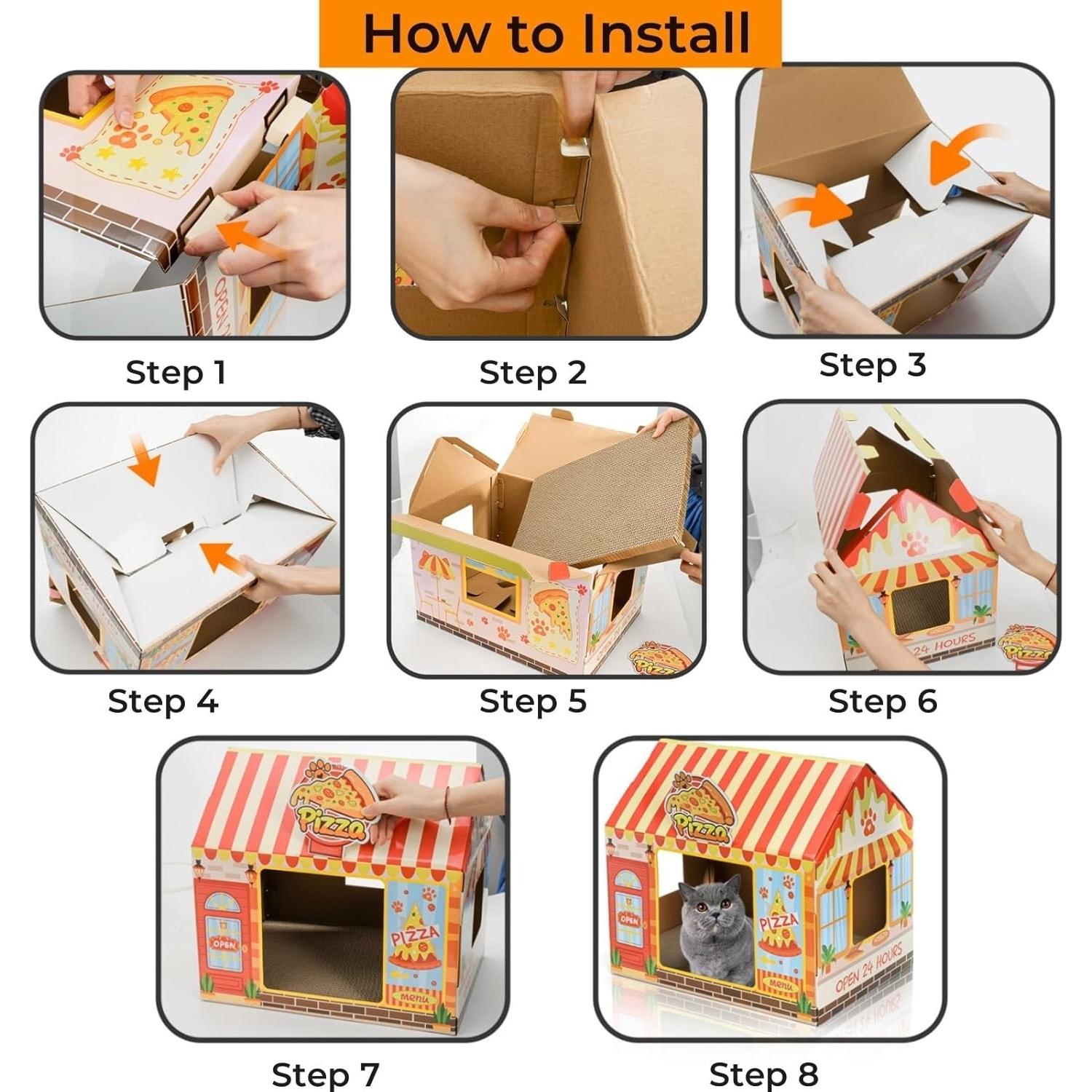 Paquete de 2 casas de cartón para gatos Tlence 42x31x38cm