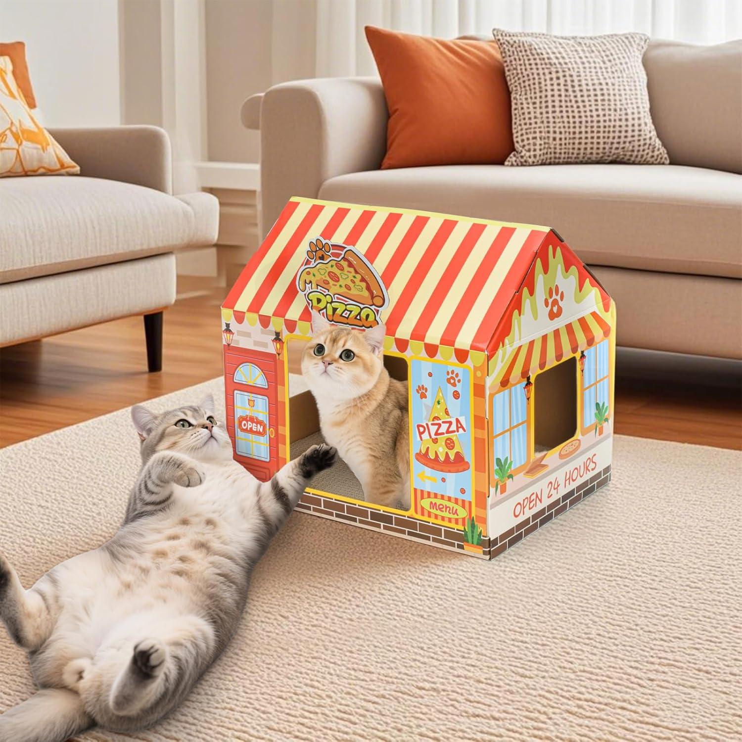 Paquete de 2 casas de cartón para gatos Tlence 42x31x38cm