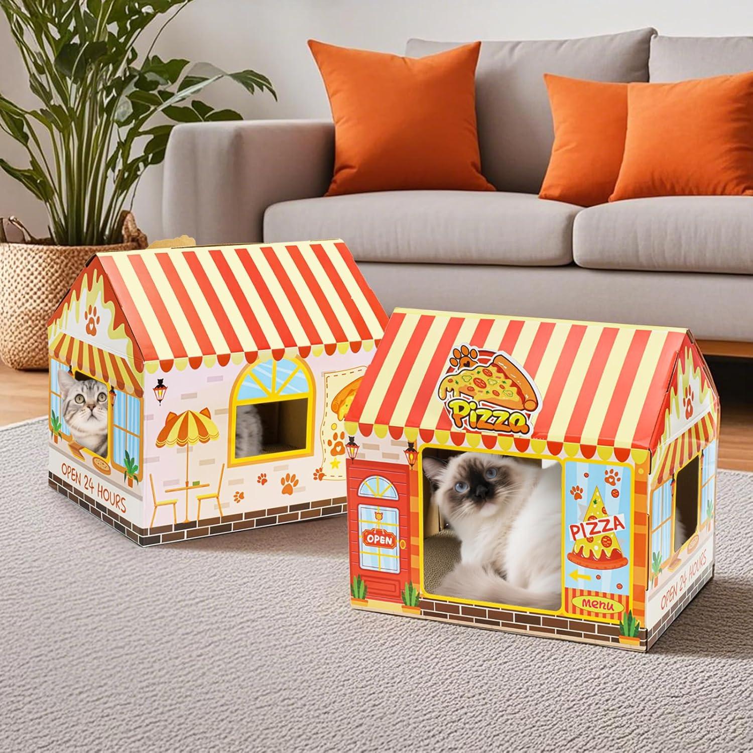 Paquete de 2 casas de cartón para gatos Tlence 42x31x38cm