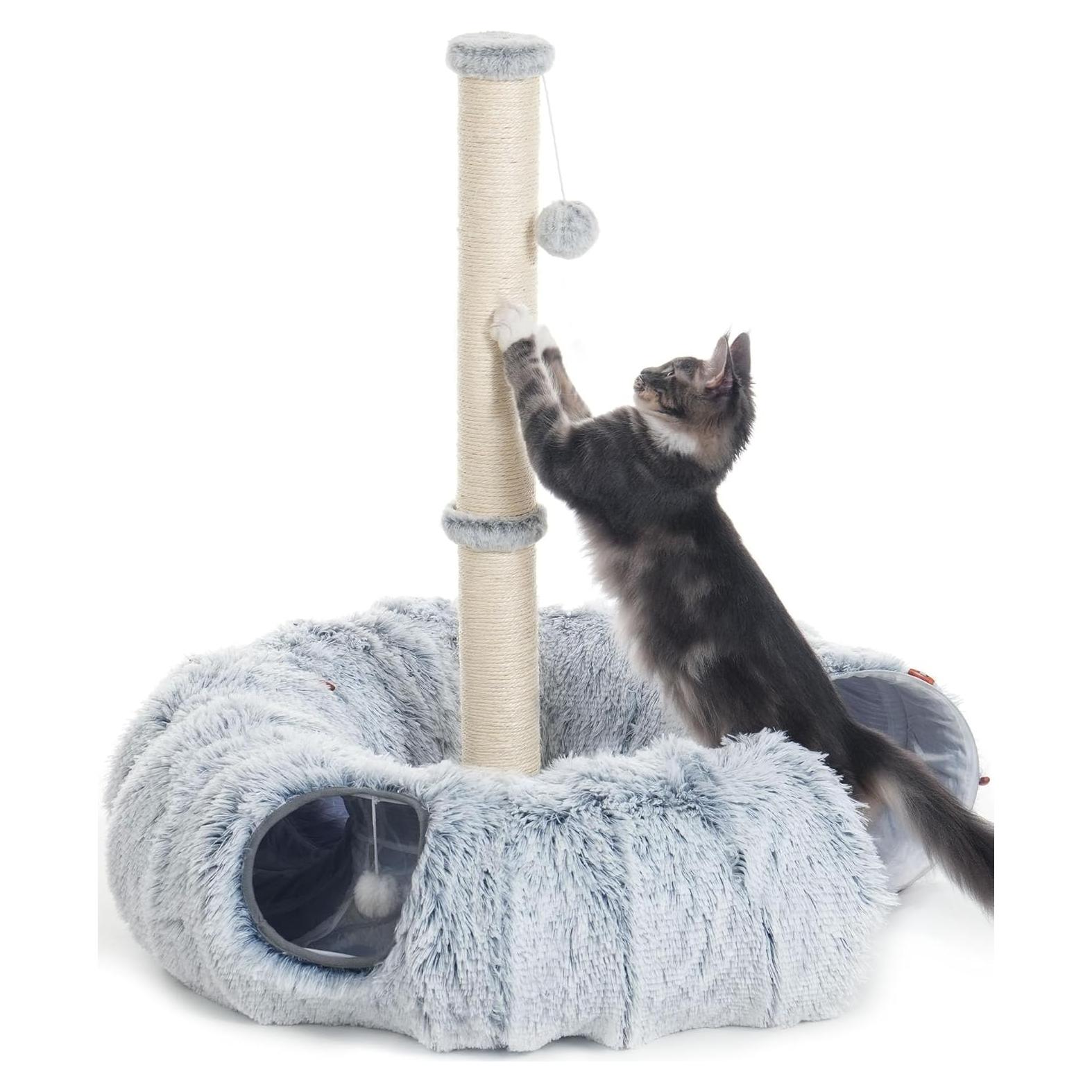 Poste Rascador para Gatos Aechonow 86 cm con Túnel y Cama