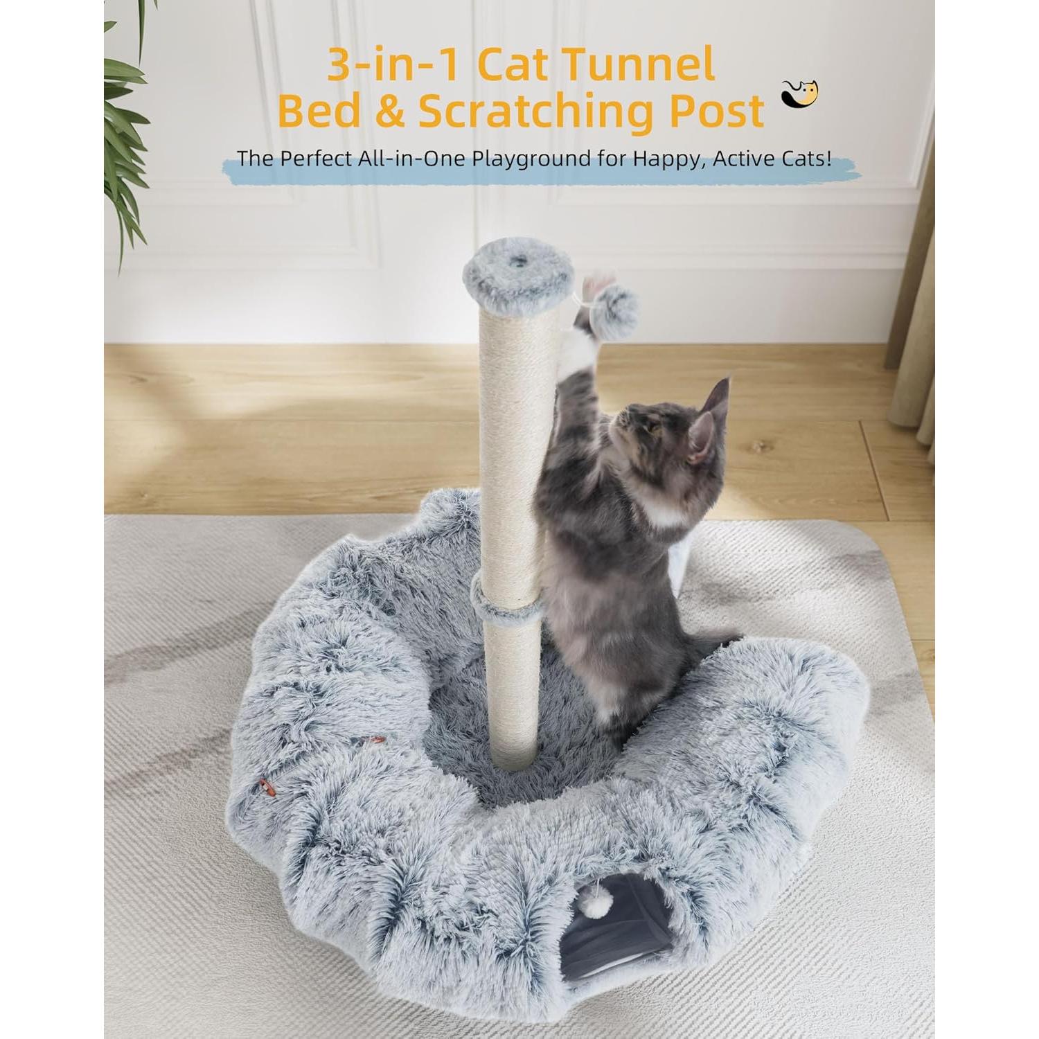 Poste Rascador para Gatos Aechonow 86 cm con Túnel y Cama