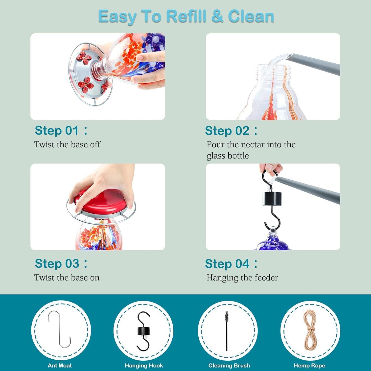 Comedero para Colibrí Yinns de Vidrio Soplado con Estanque