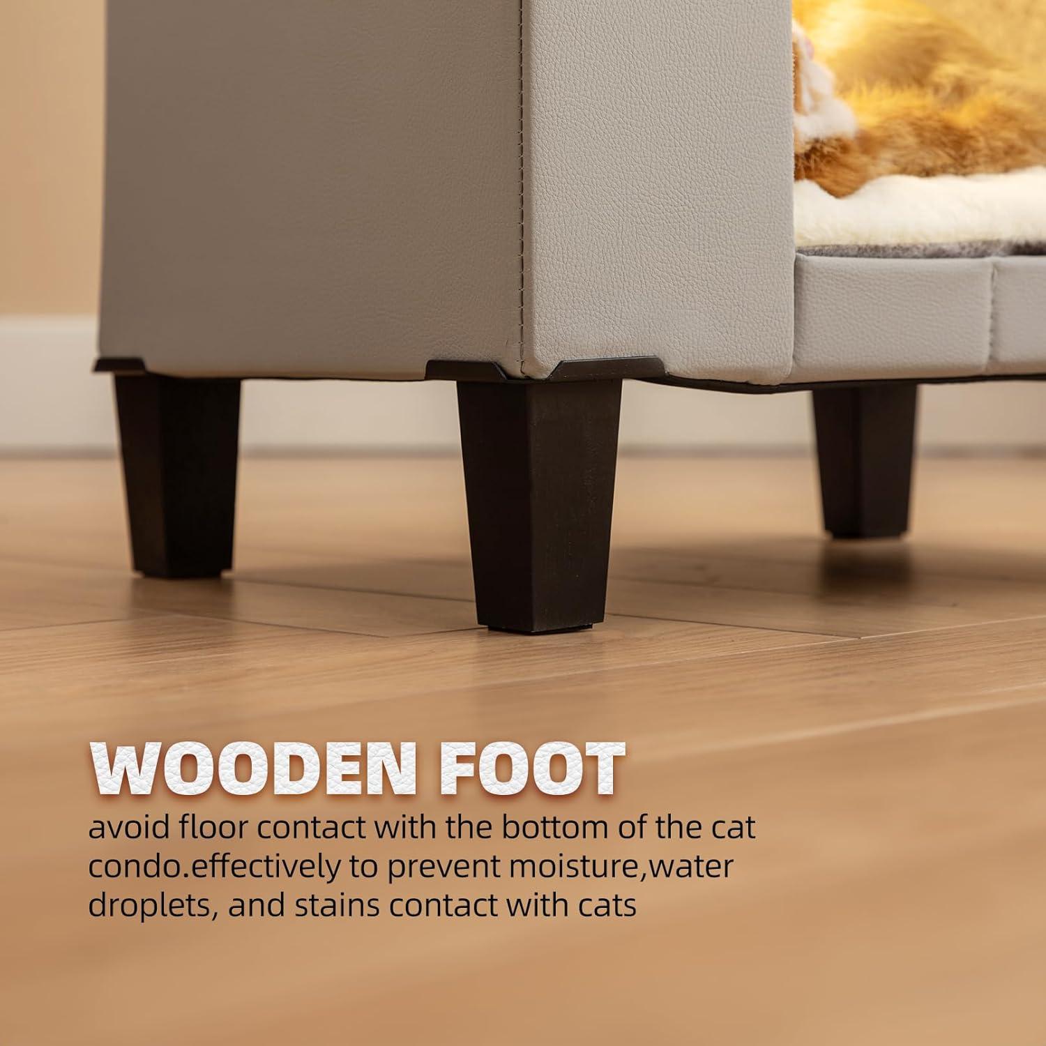 Casa para Gatos NUROMY con Rascador y Cama de Cuero Gris