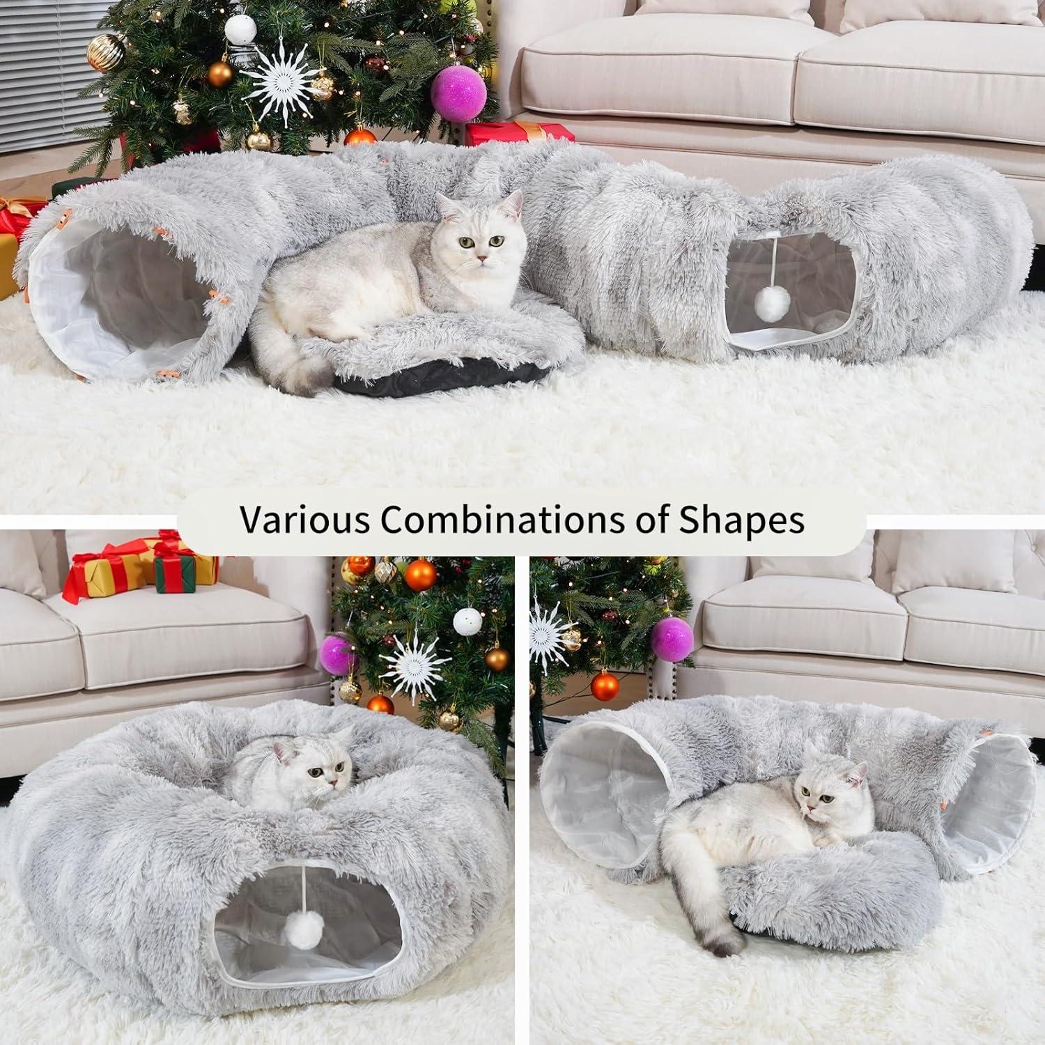 Cama túnel para gatos OOZAZEMM gris con cojín lavable 83.82 cm