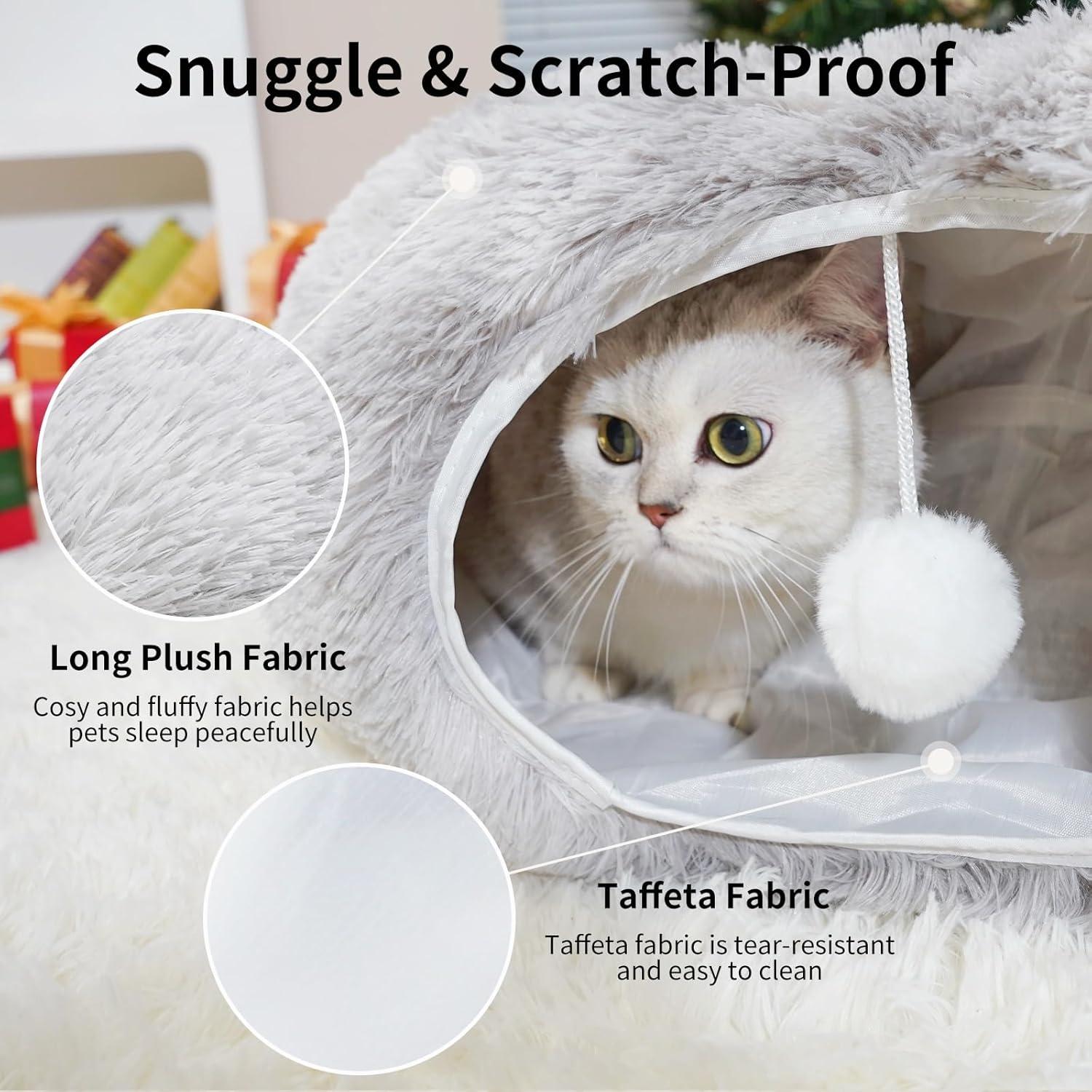 Cama túnel para gatos OOZAZEMM gris con cojín lavable 83.82 cm