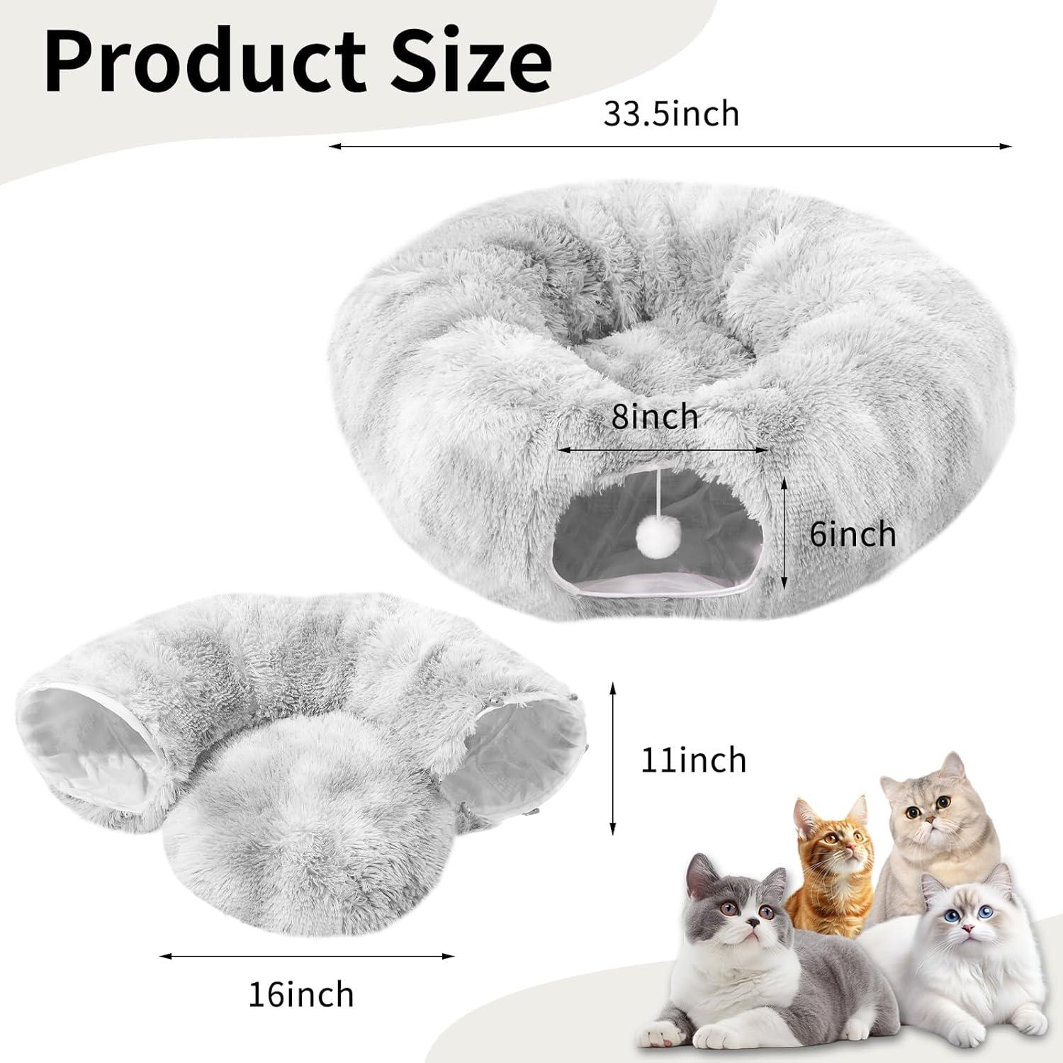 Cama túnel para gatos OOZAZEMM gris con cojín lavable 83.82 cm
