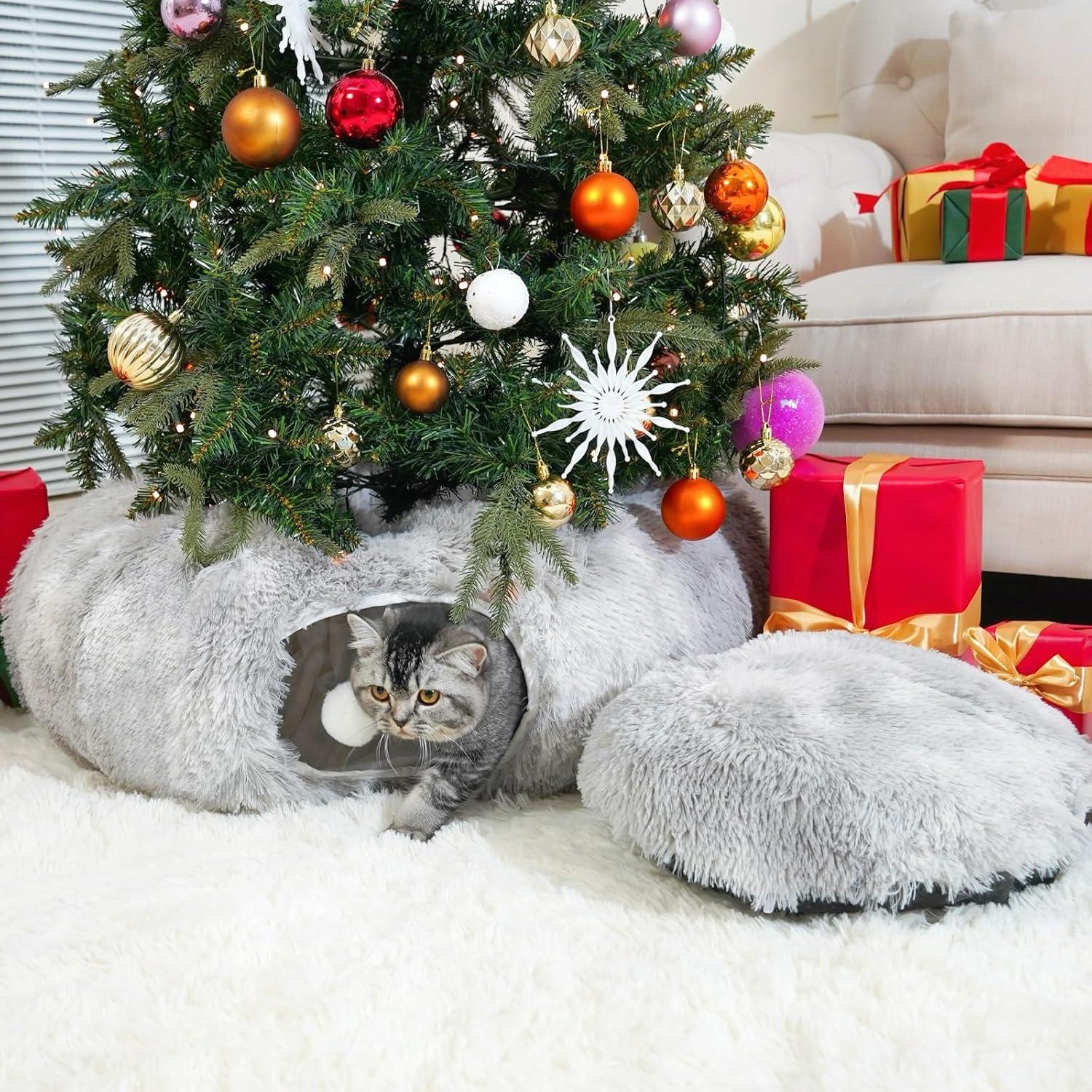 Cama túnel para gatos OOZAZEMM gris con cojín lavable 83.82 cm