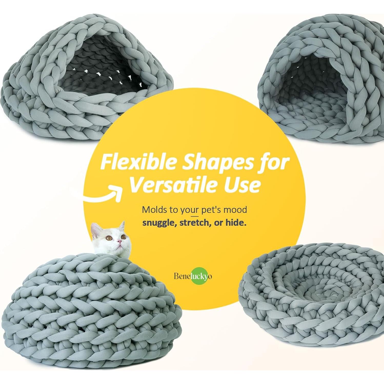 Cueva para Gatos Beneluckyo 50 cm Gris - Cama Flexible Lavable
