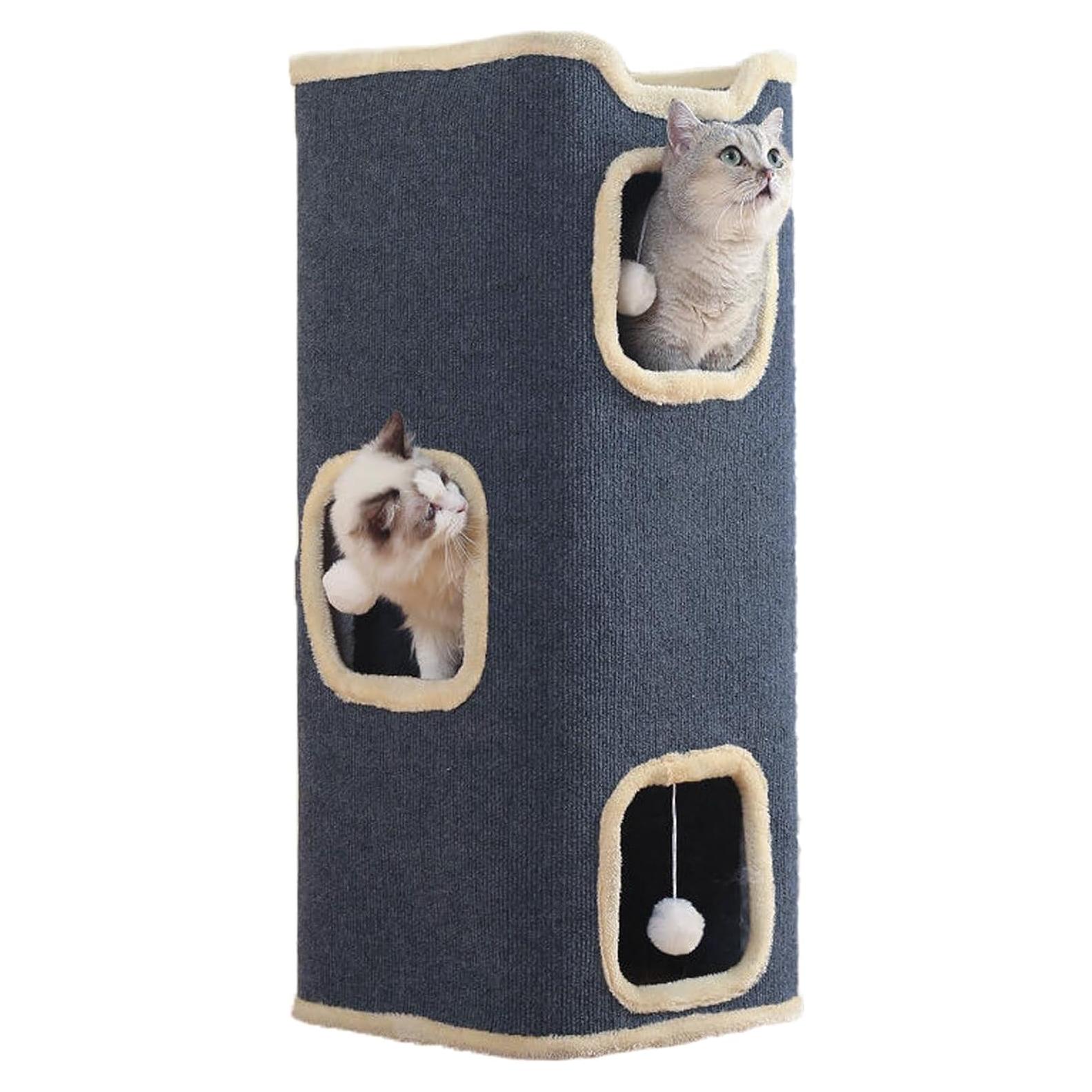 Casa para Gatos Pempet 3 Niveles con Cama Suave y Juguetes