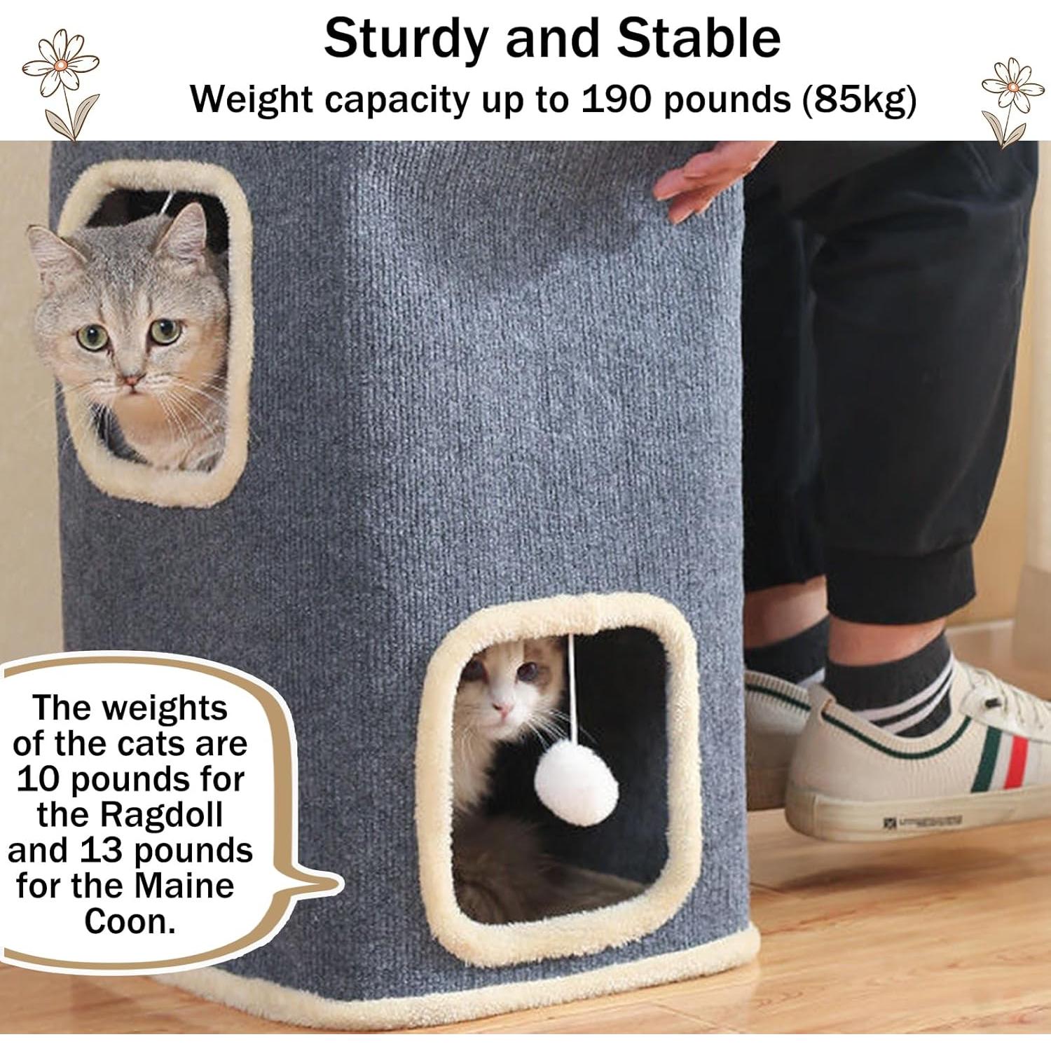 Casa para Gatos Pempet 3 Niveles con Cama Suave y Juguetes