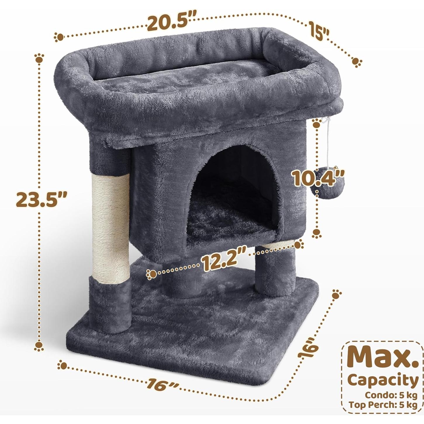 Torre para Gatos Yaheetech 59.69cm Gris Oscuro con Rascador