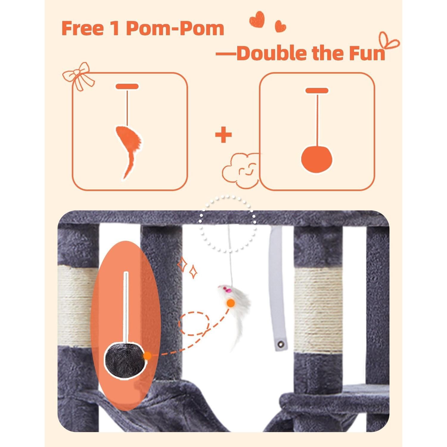 Árbol para Gatos Taoqimiao 168 cm Gris Humo con Hamaca y Cuevas