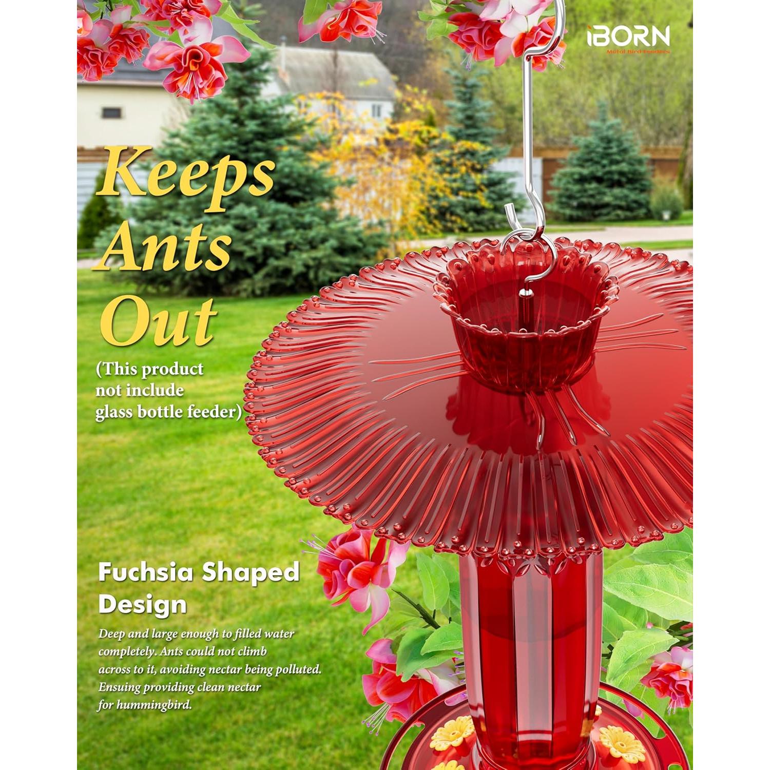 Comedero para Colibríes iBorn con Baffle Solar 26.9cm Rojo