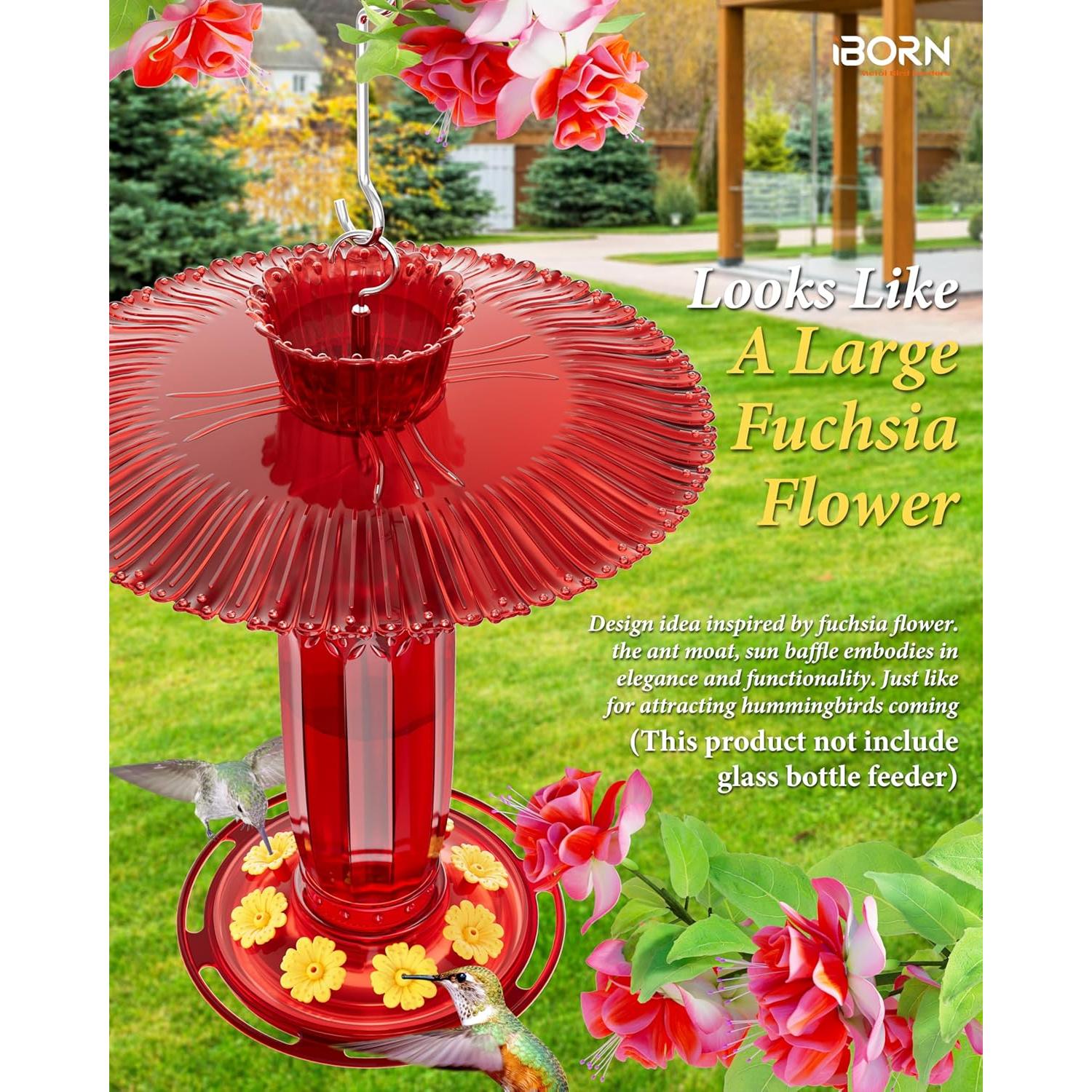 Comedero para Colibríes iBorn con Baffle Solar 26.9cm Rojo