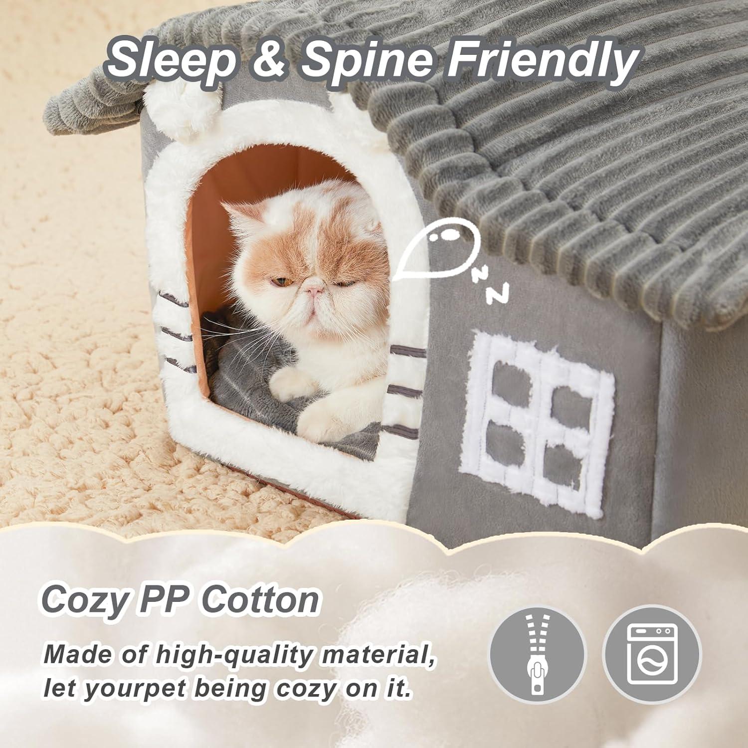 Casa de Gato Suave Jiupety Mediana Gris para Gatos 1.4-4.5 kg