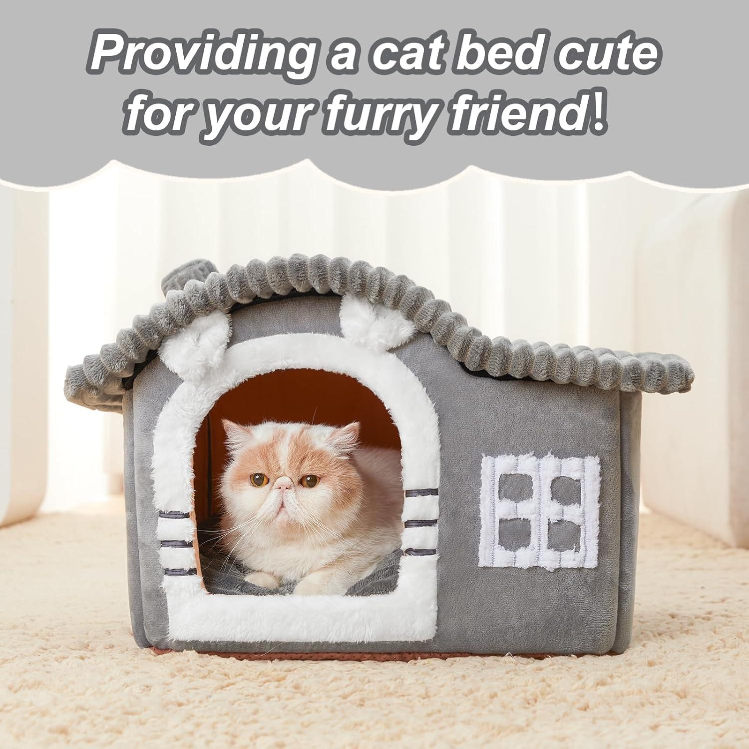 Casa de Gato Suave Jiupety Mediana Gris para Gatos 1.4-4.5 kg