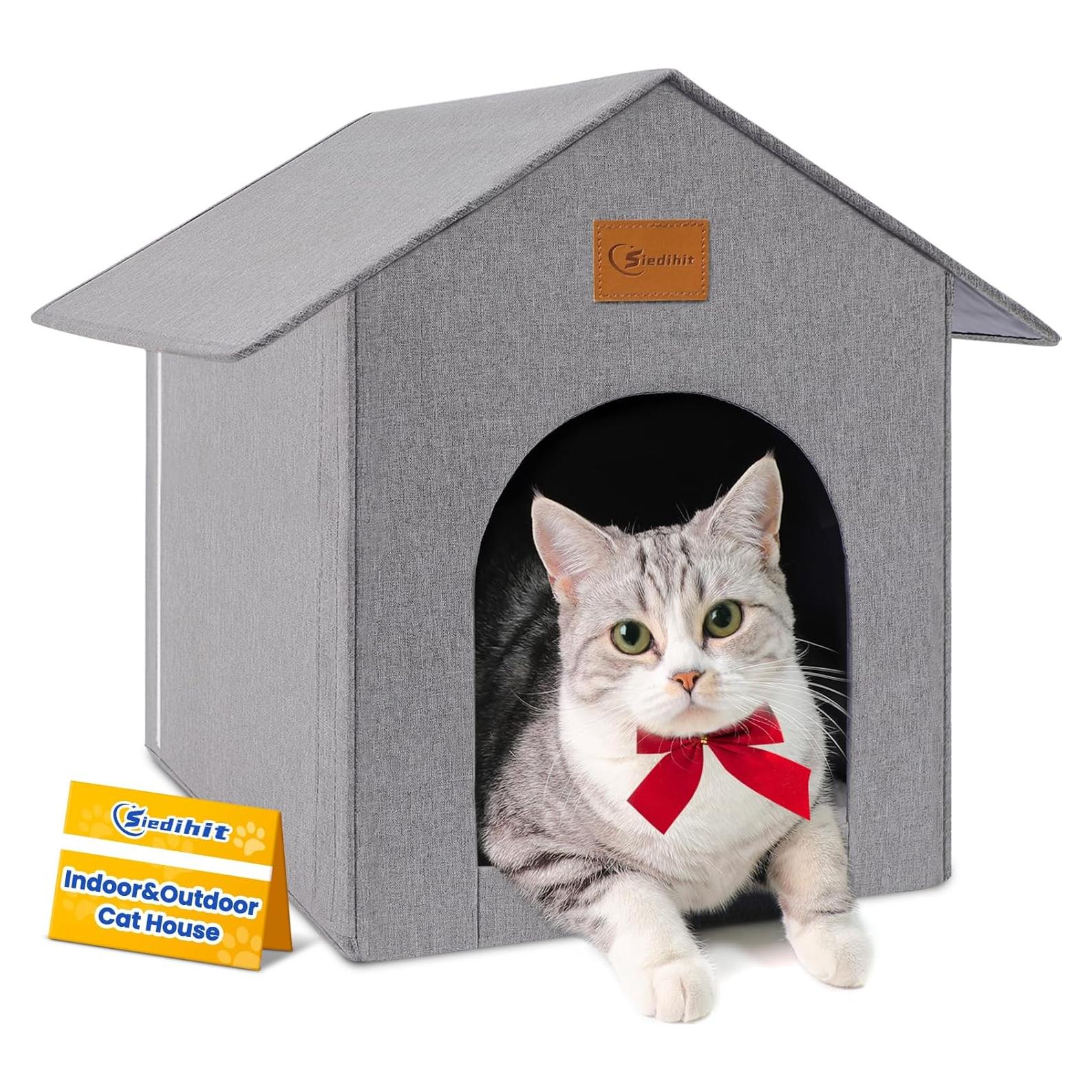 Casa para Gatos al Aire Libre Siedihit Impermeable 41.91cm Gris