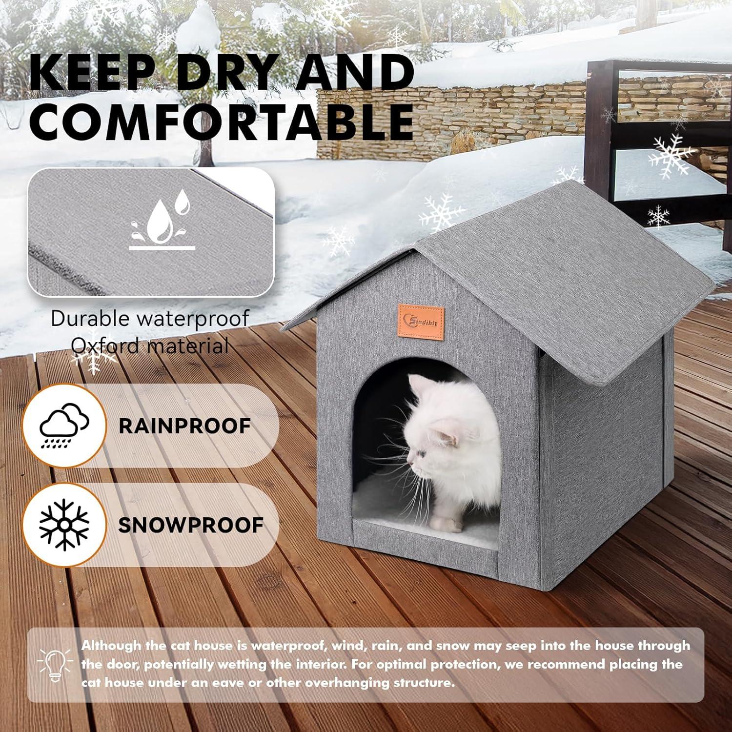 Casa para Gatos al Aire Libre Siedihit Impermeable 41.91cm Gris
