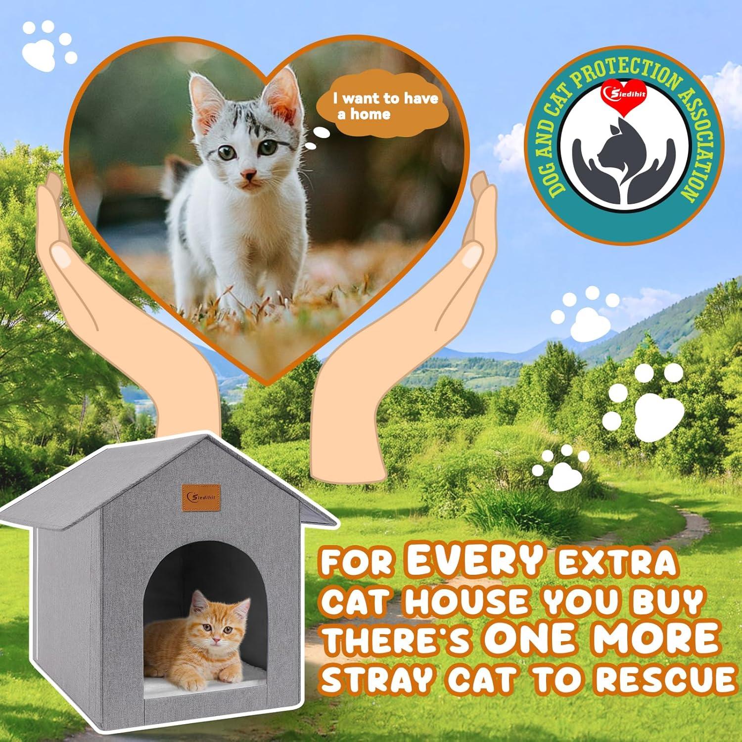 Casa para Gatos al Aire Libre Siedihit Impermeable 41.91cm Gris