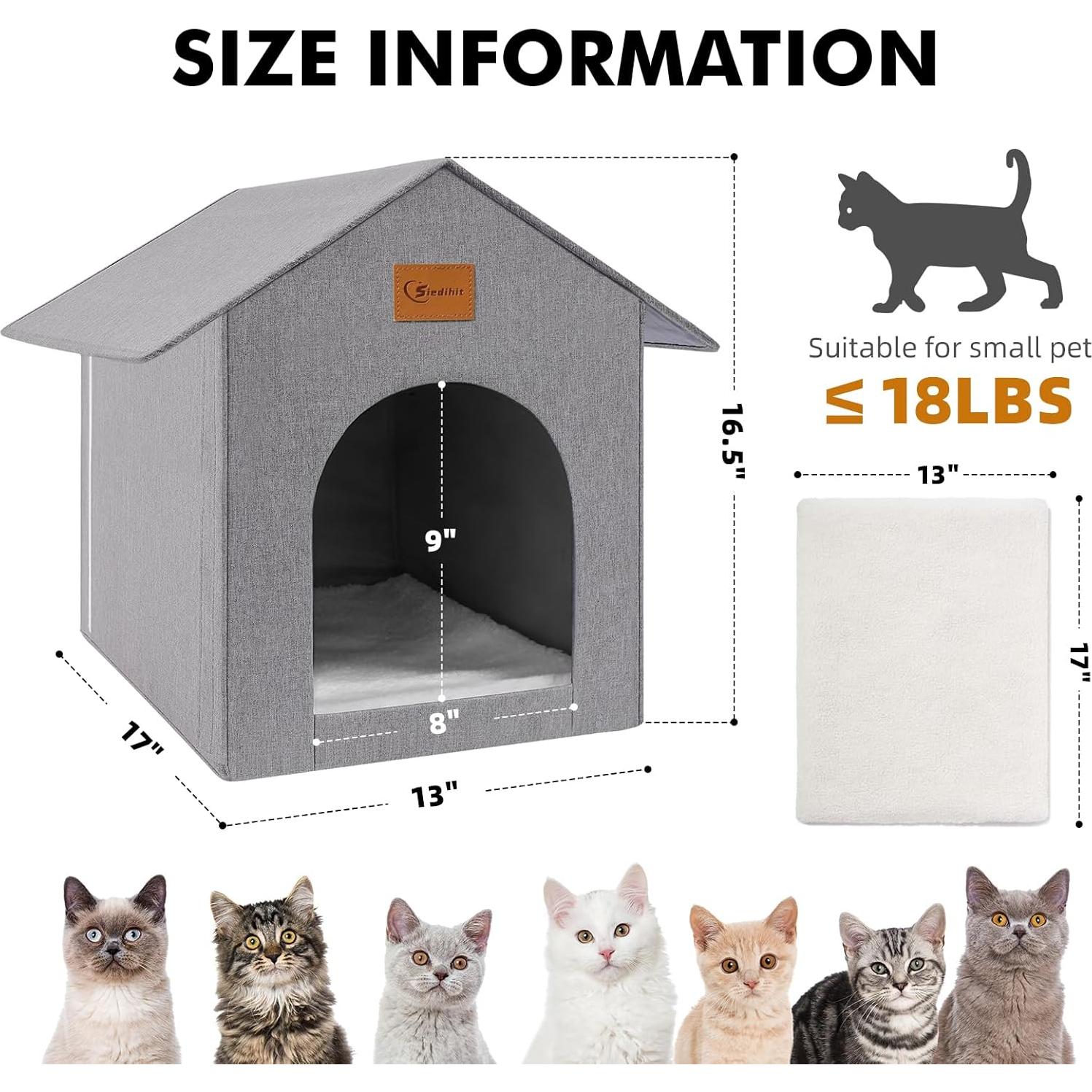 Casa para Gatos al Aire Libre Siedihit Impermeable 41.91cm Gris