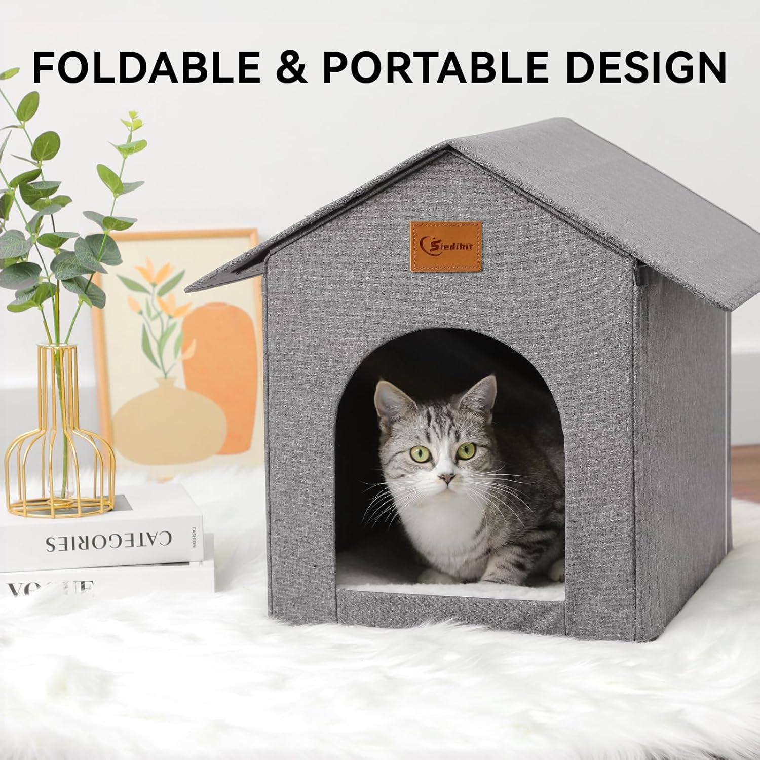 Casa para Gatos al Aire Libre Siedihit Impermeable 41.91cm Gris