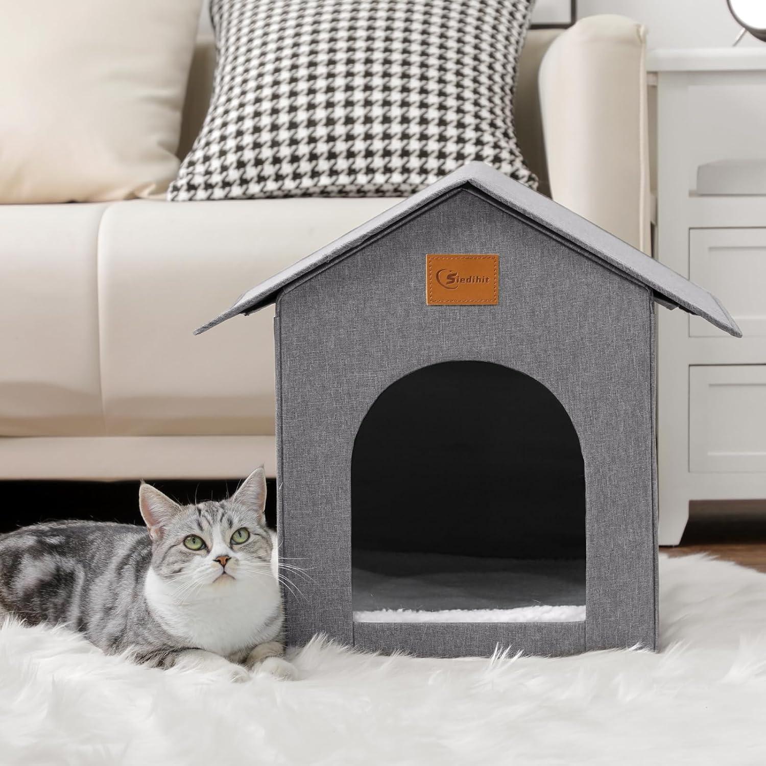 Casa para Gatos al Aire Libre Siedihit Impermeable 41.91cm Gris