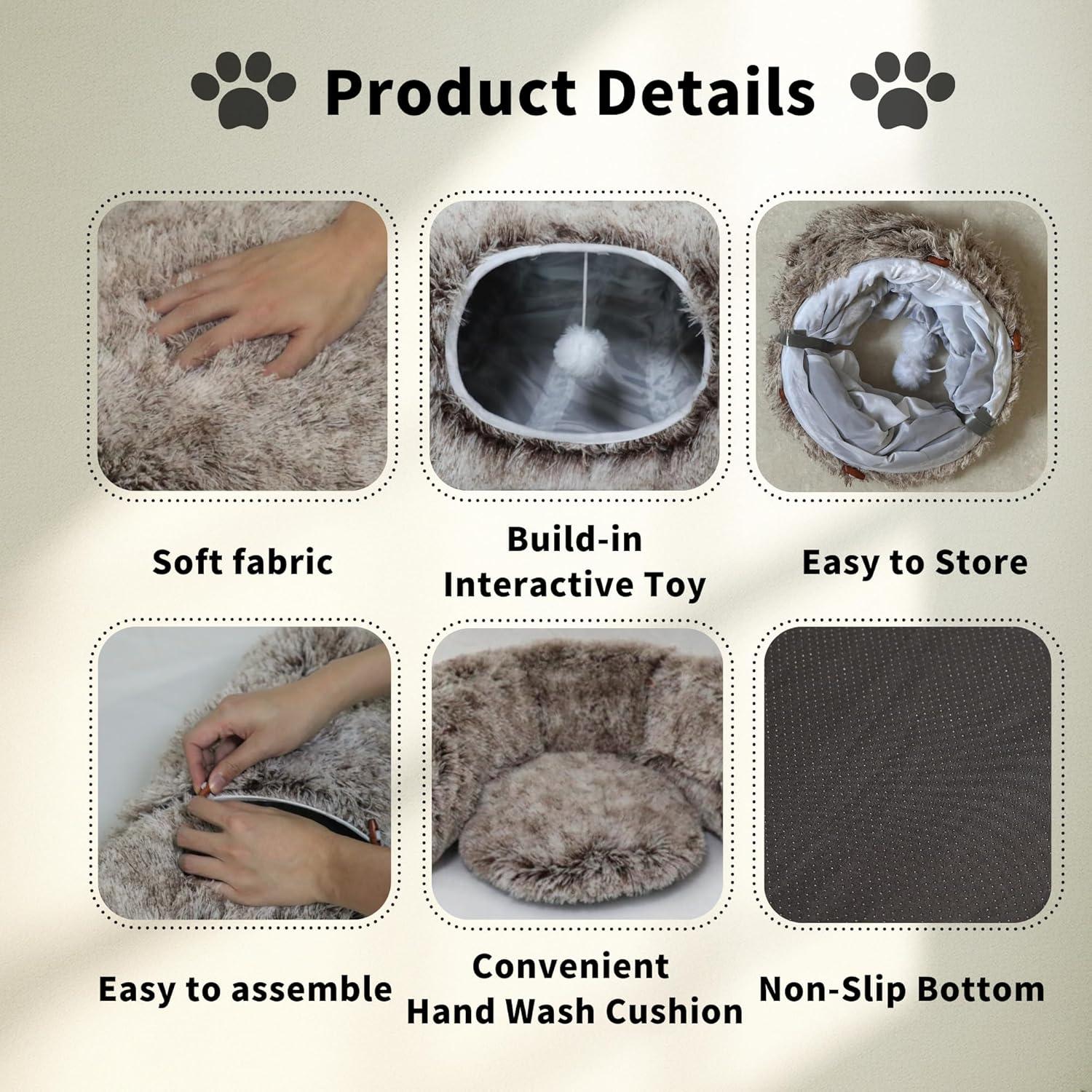 Túnel de Gato WYZJL 2-en-1 con Cojín Lavable Marrón 85.1 cm