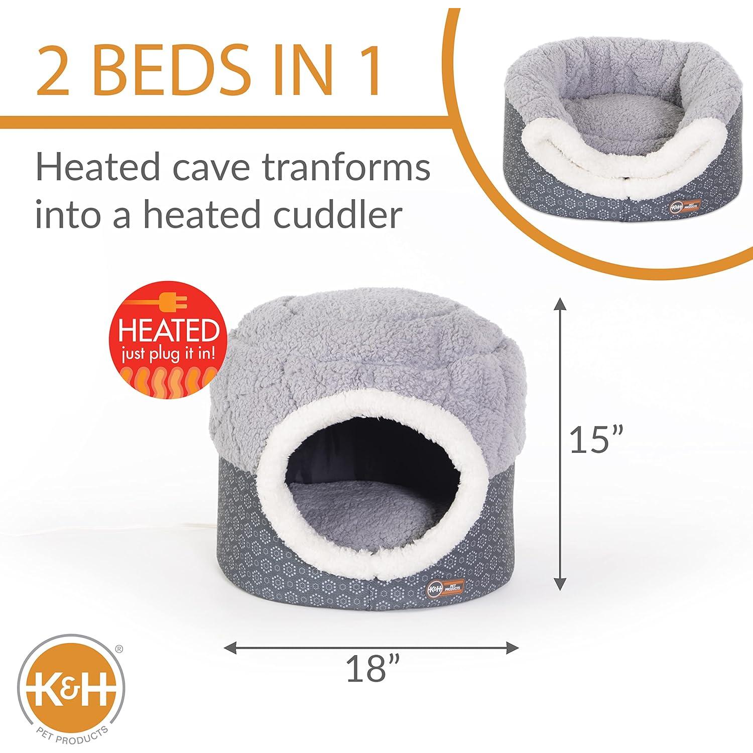 Cama Térmica para Gatos K&H 2-en-1 Lavable 45.72x38.1cm Gris