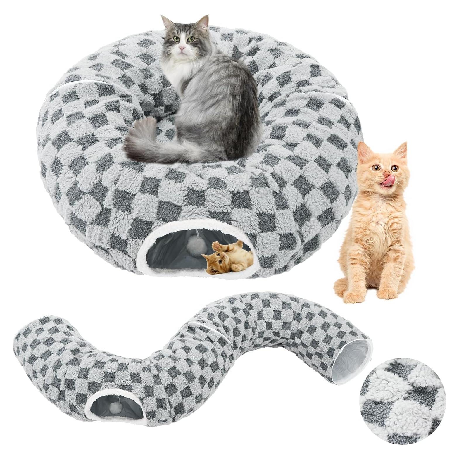 Cueva para Gatos Homimp Gris con Cojín Lavable y Túnel