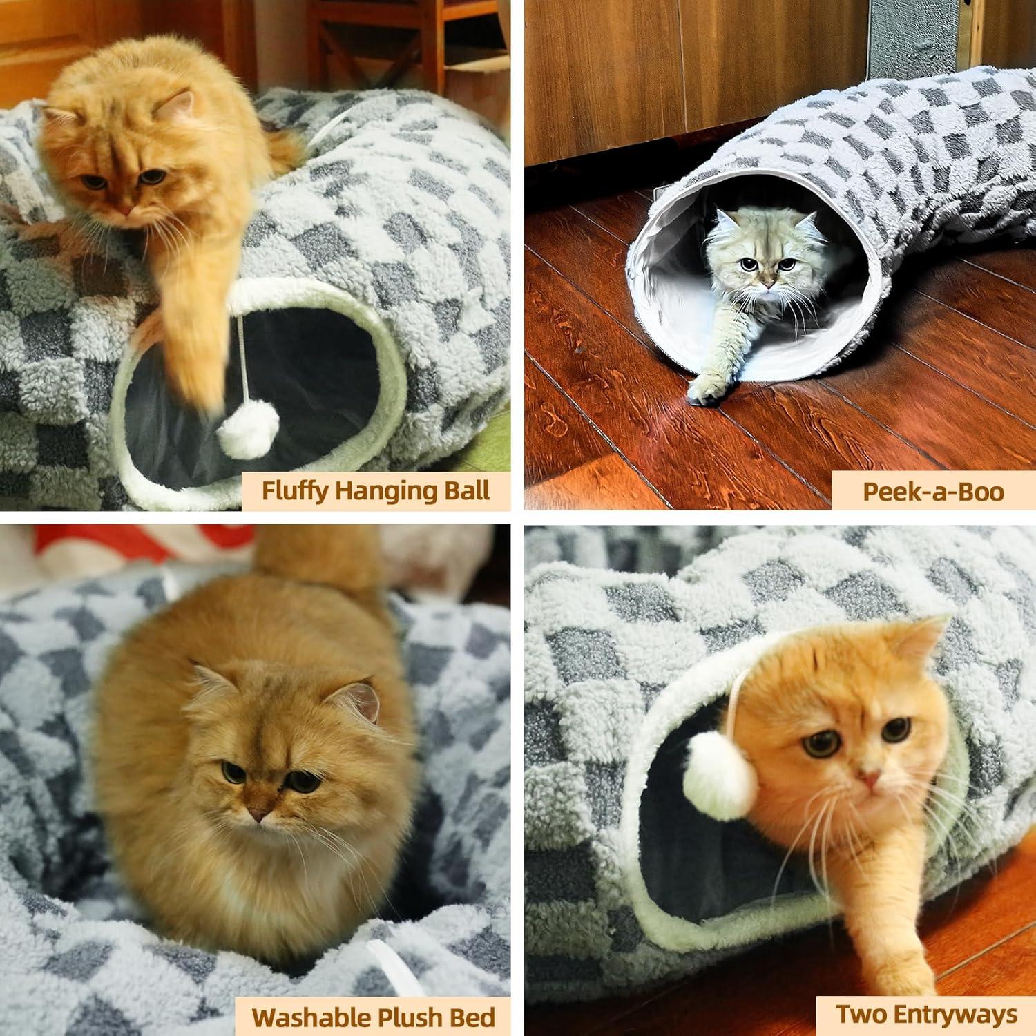 Cueva para Gatos Homimp Gris con Cojín Lavable y Túnel