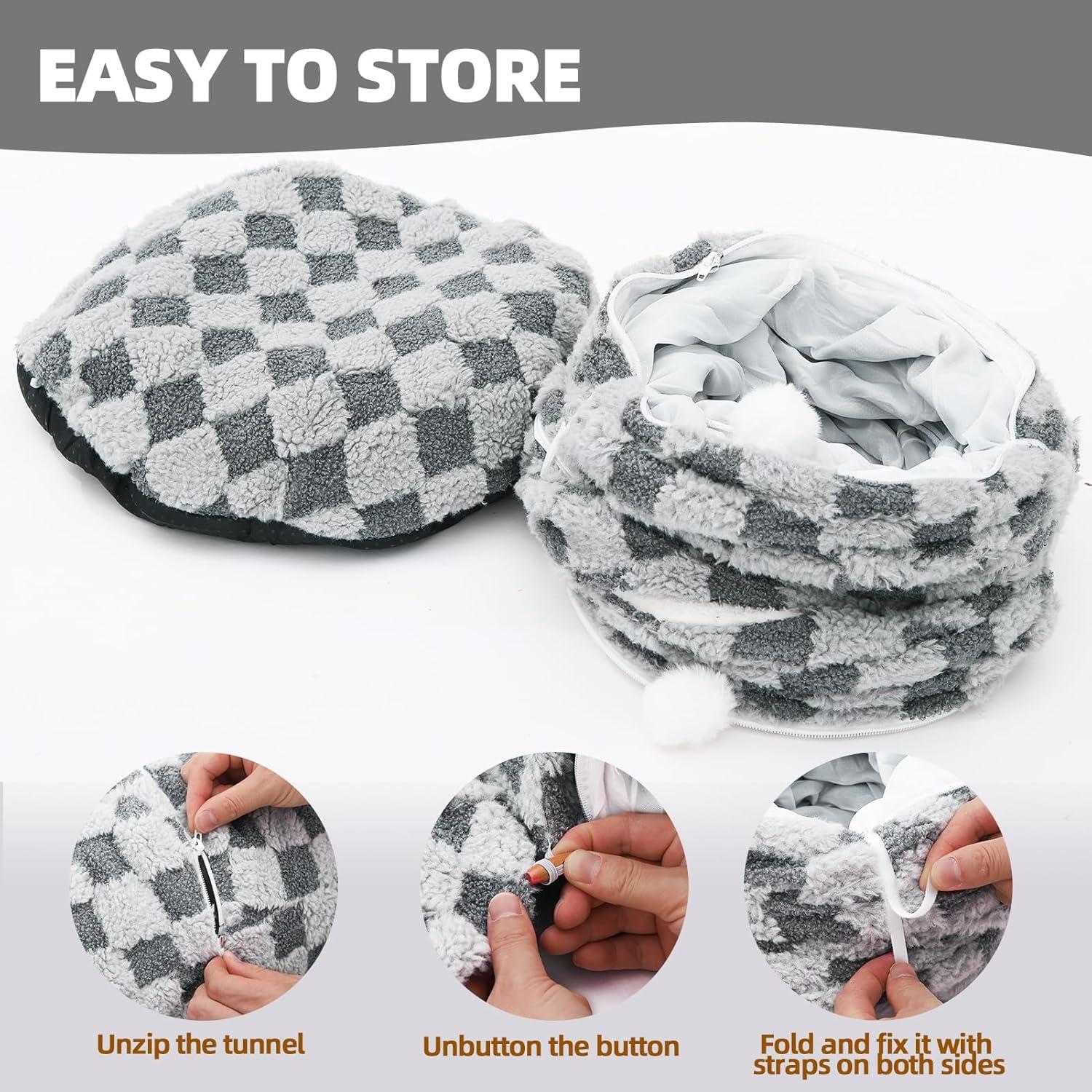 Cueva para Gatos Homimp Gris con Cojín Lavable y Túnel