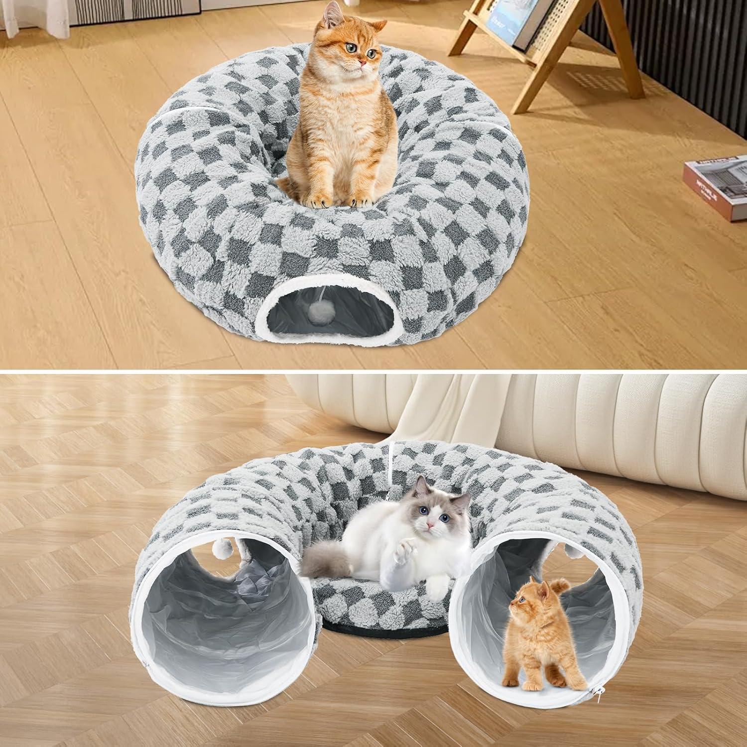 Cueva para Gatos Homimp Gris con Cojín Lavable y Túnel