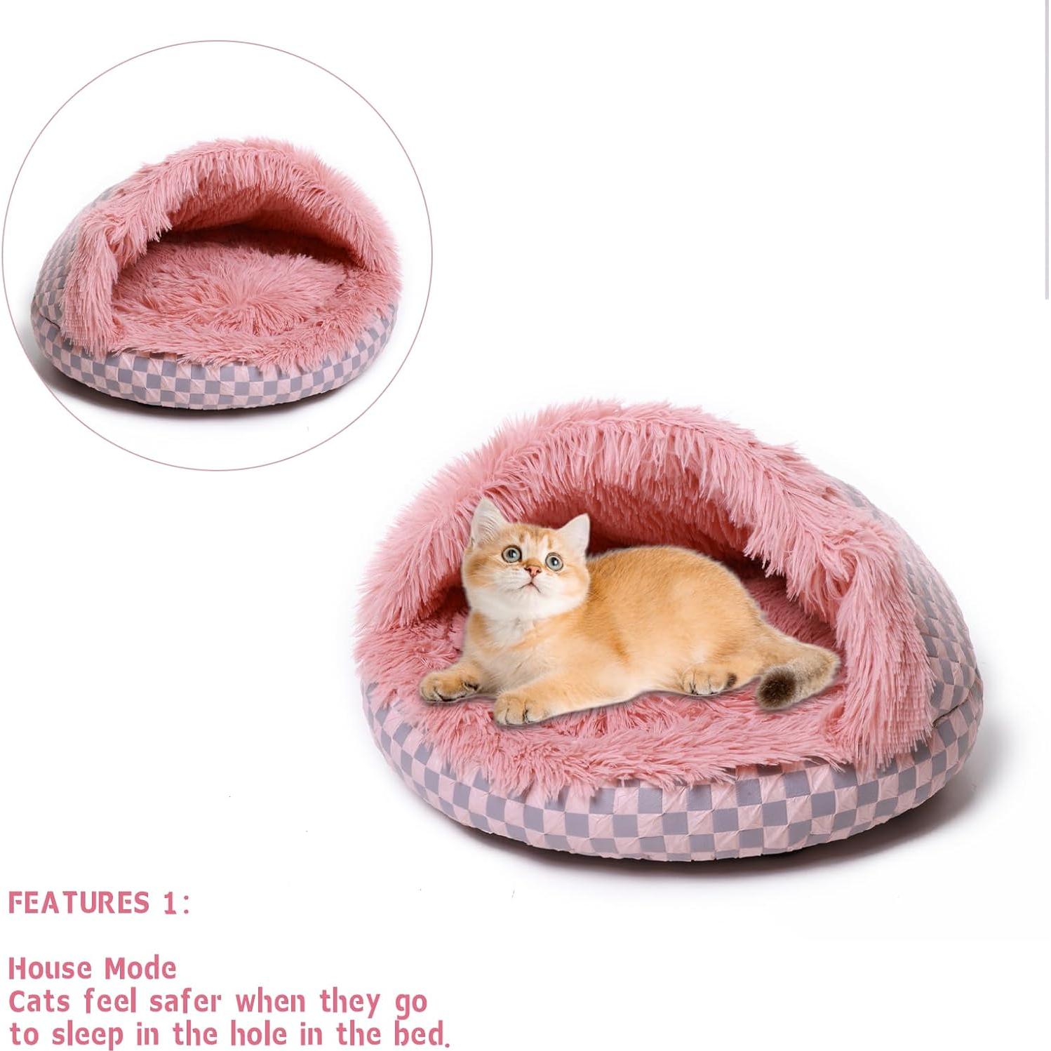 Cama para Gatos FADEYJ con Capucha Rosa 35x52cm Antiestrés