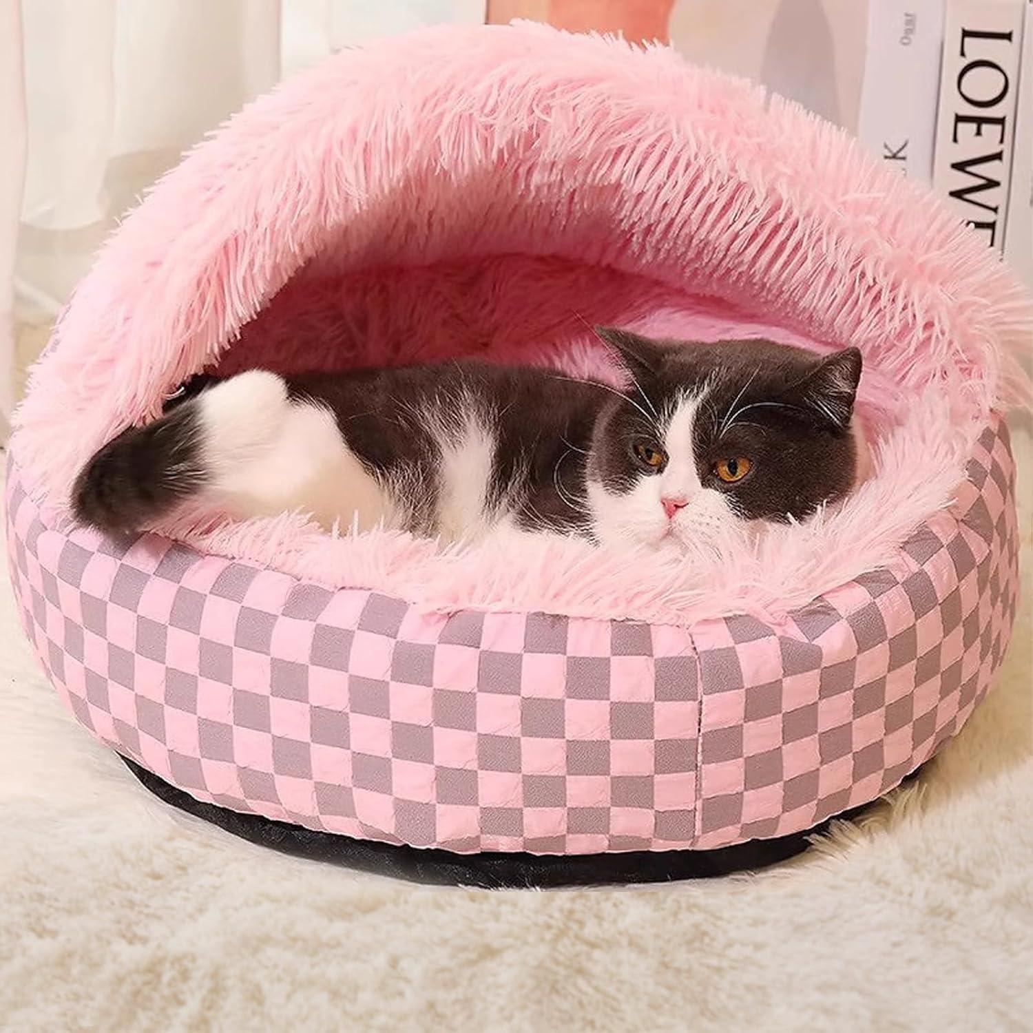 Cama para Gatos FADEYJ con Capucha Rosa 35x52cm Antiestrés