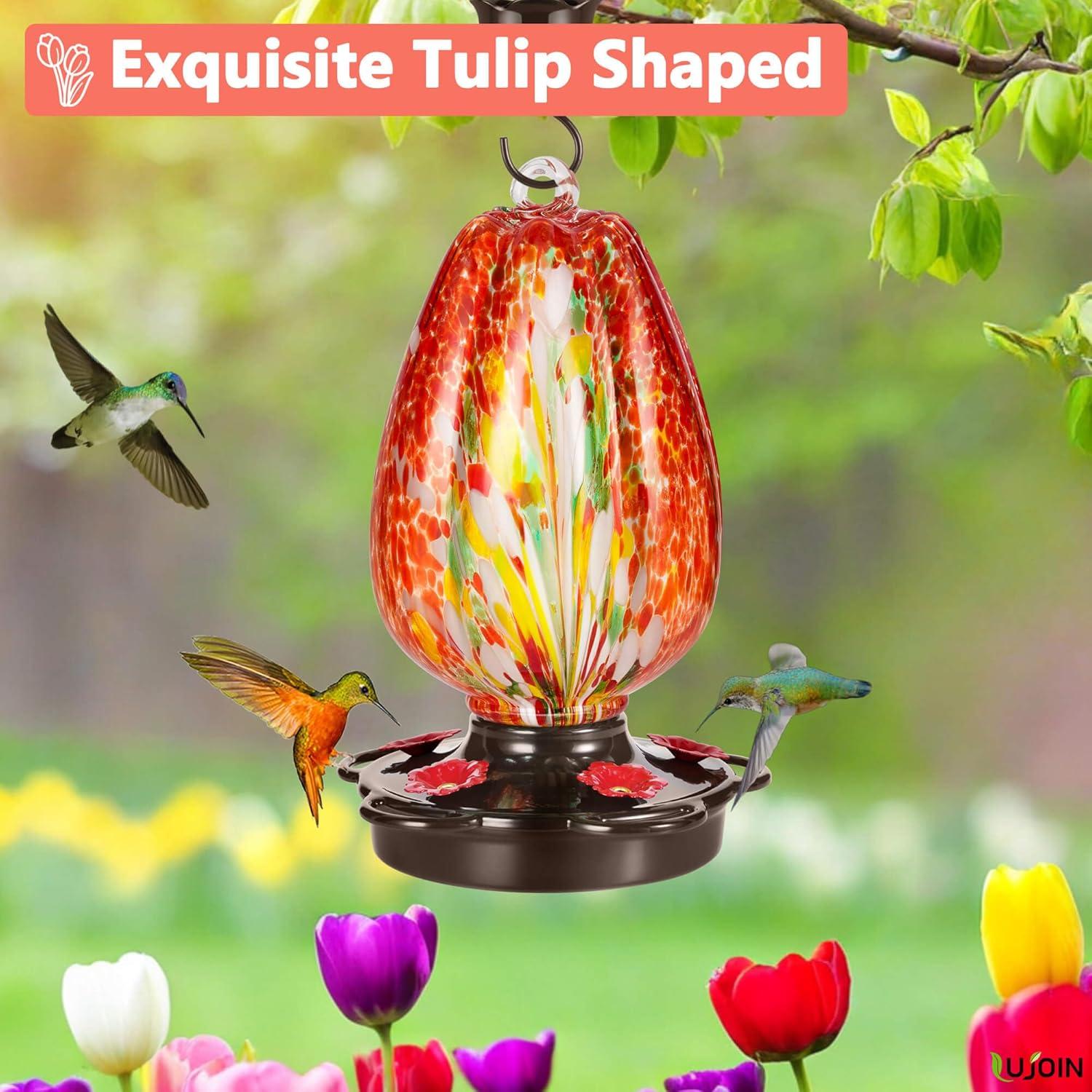 Alimentador de Colibrí LUJOIN Tulipán 28 oz Vidrio Rojo