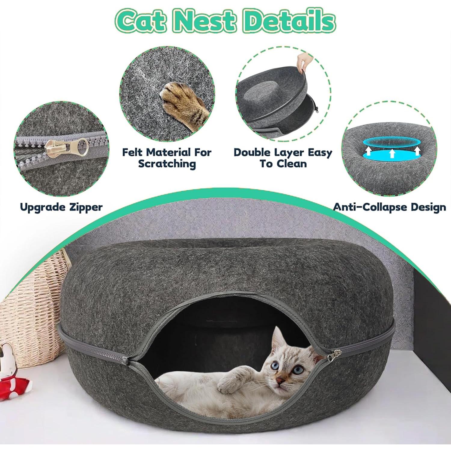 Cueva para Gatos Grande Mrocioa 61 cm Gris Oscuro Interactiva