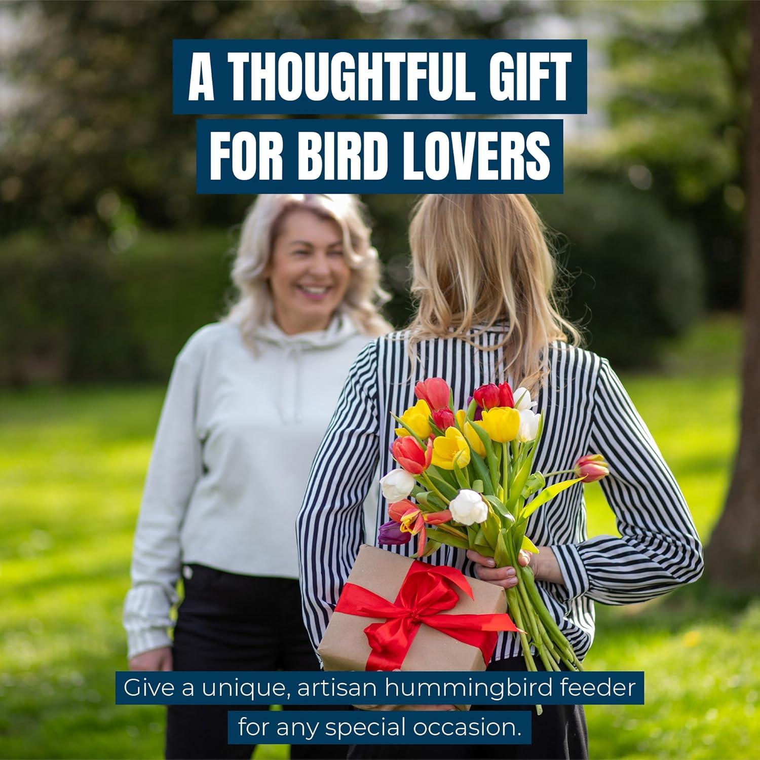 Alimentador de Colibríes MEKKAPRO de Vidrio 20oz Floral Azul